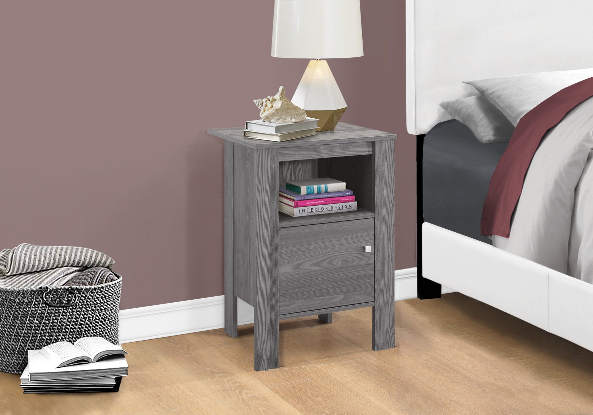 Modern Grey Nightstand with Storage - Accent Table for Bedroom, Living Room & Office - Stylish Side Table with Drawer for Home Decor
