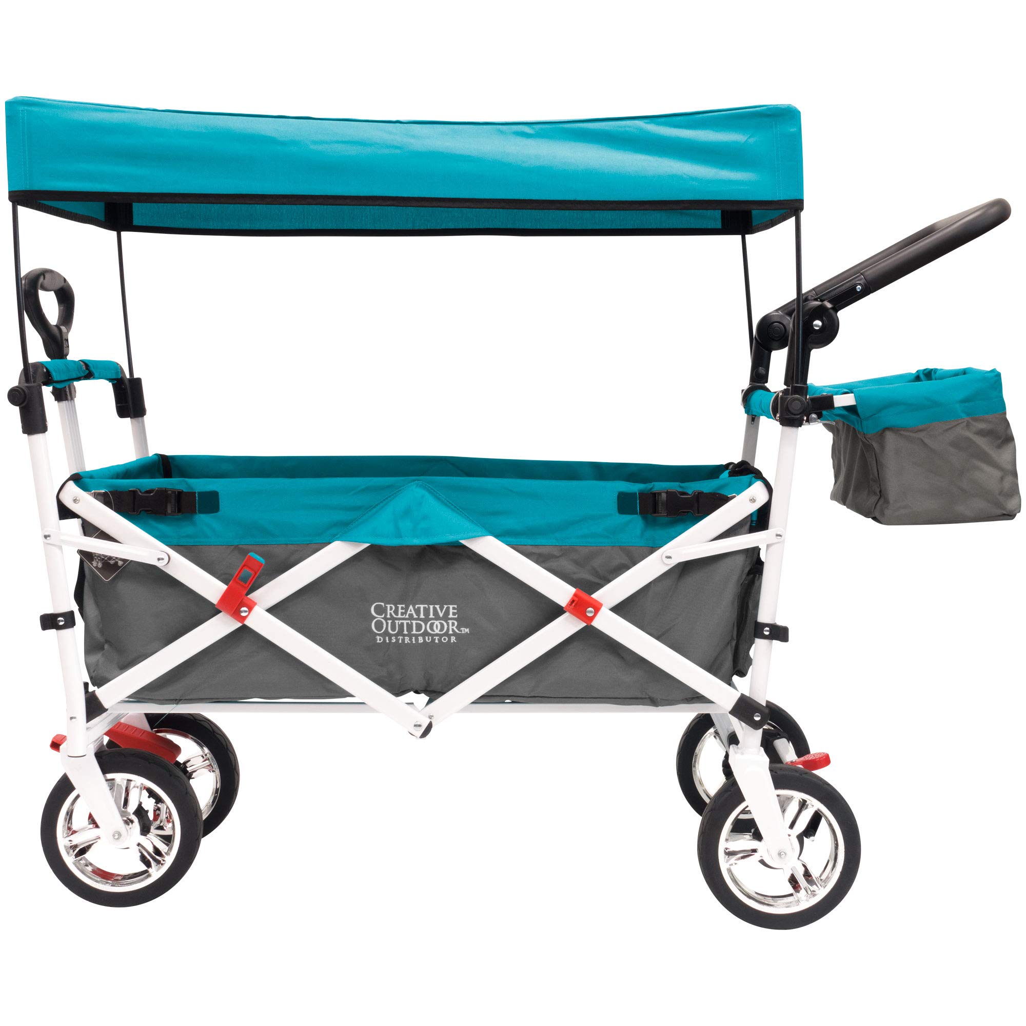 Premium Collapsible Folding Wagon Cart - Heavy Duty Push Pull Utility Cart with All-Terrain Wheels | Silver Series Plus | Perfect for Beach, Park, Garden, Camping, Picnics & Tailgate Parties (Gray/Teal)