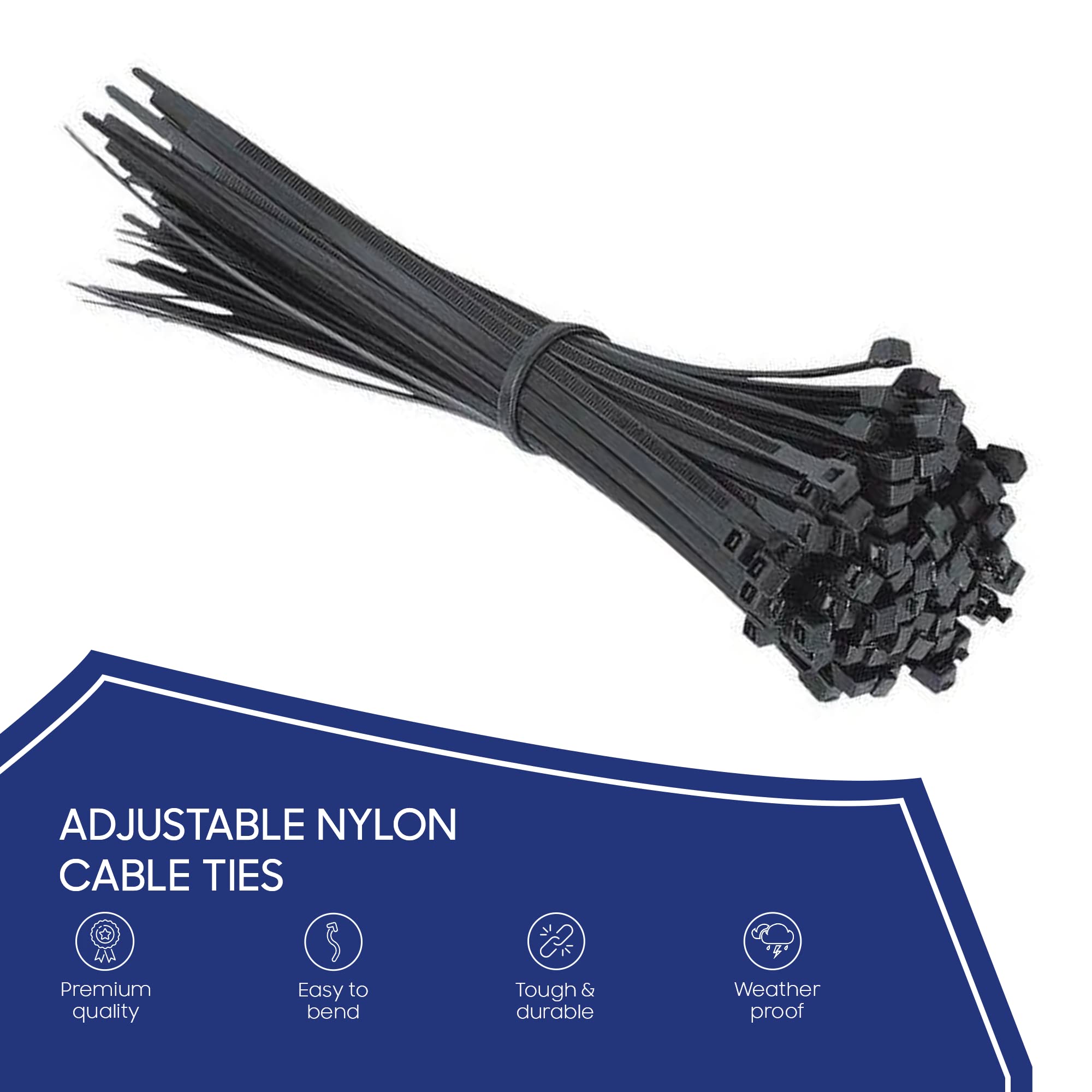 Heavy Duty 14-Inch Black Nylon Cable Ties (100-Pack) - 120 LB Tensile Strength Self-Locking Zip Ties for Home, Office, Garage & Workshop - Indoor/Outdoor Use for Organizing Wires, Bundling Cables & Securing Items