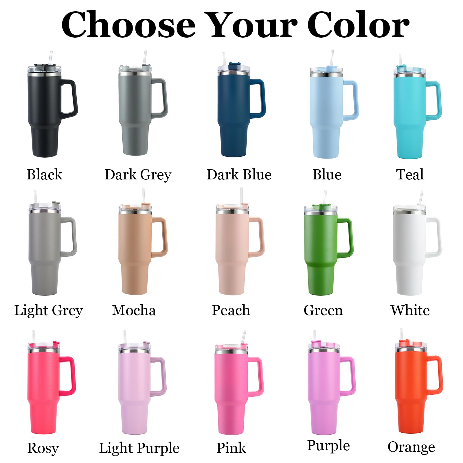 Custom 40oz Personalized Stainless Steel Tumbler with Lid, Straw & Handle - Engraved Name/Logo - Insulated Travel Mug for Hot & Cold Drinks - Perfect Gift for Men & Women - Ideal for Office, Gym, Hiking & Outdoor Activities