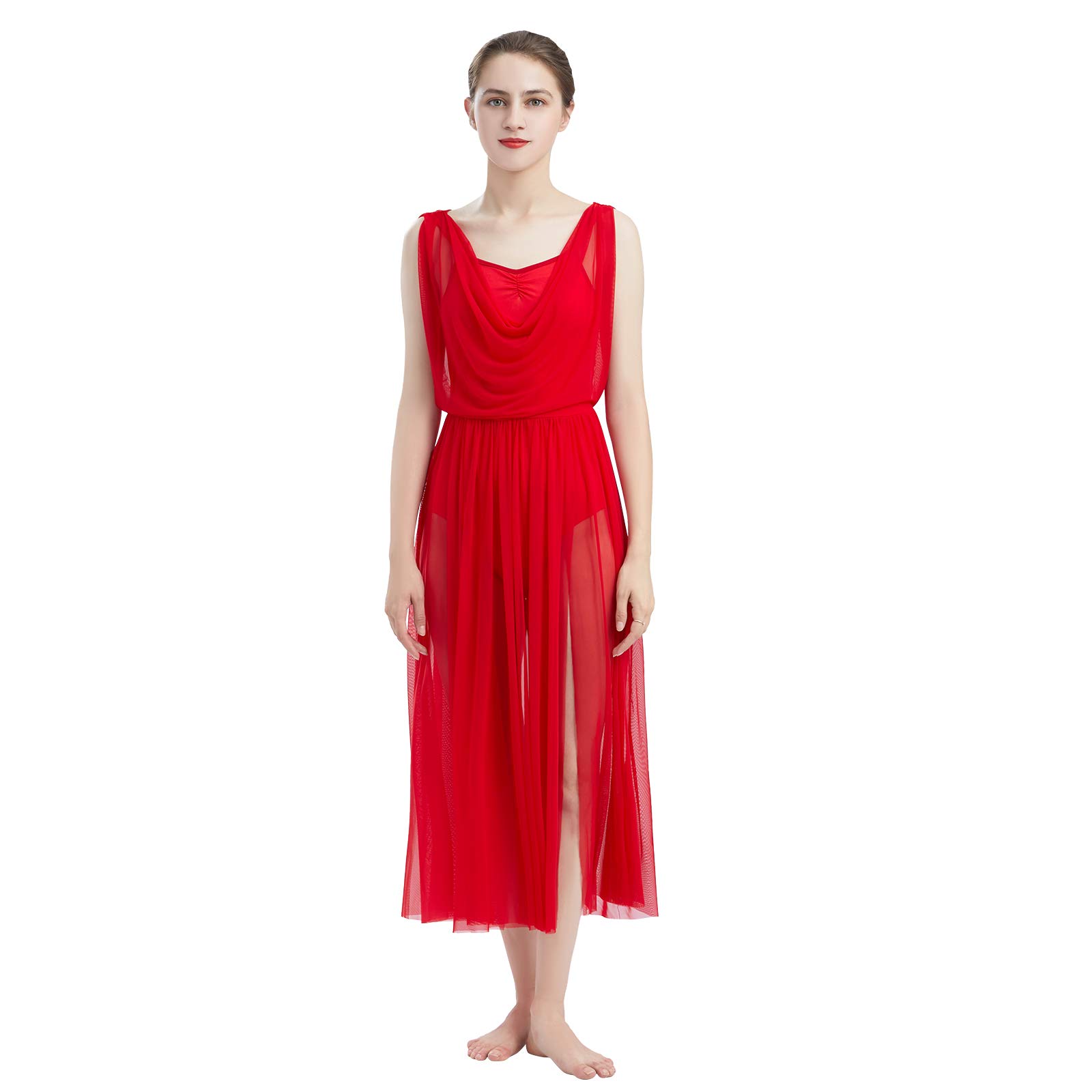 ODASDO Women's Lyrical Modern Contemporary Dance Costume - V-Neck Backless Leotard with Flowy Tulle Skirt Overlay for Ballet, Jazz & Performance
