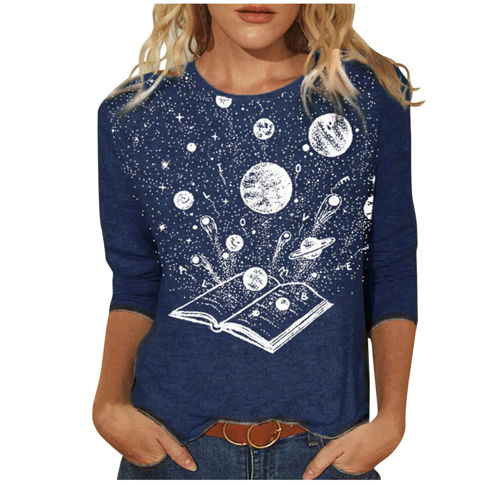 Breathable Cotton Athletic Shirts for Women - Loose Fit Long Sleeve Printed T-Shirts with O-Neck | Casual Blouse for Yoga, Running & Everyday Wear