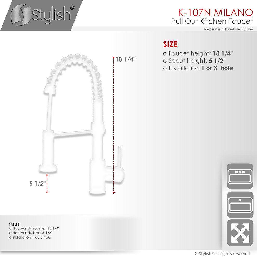Stylish Milano Single Handle Pull Down Kitchen Faucet in Matte Black - Model K 107N | Modern Water-Saving Design for Home & Restaurant Use