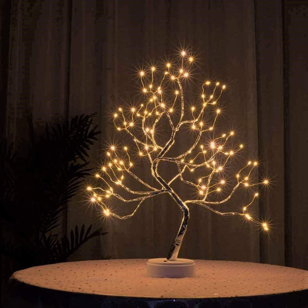 108 LED Silver Copper Wire Table Tree Light - 8 Modes USB/Battery Operated Artificial Bonsai Lamp for Home & Office Decor (Warm White) | Perfect for Christmas, Bedroom, Desk & Party Decoration