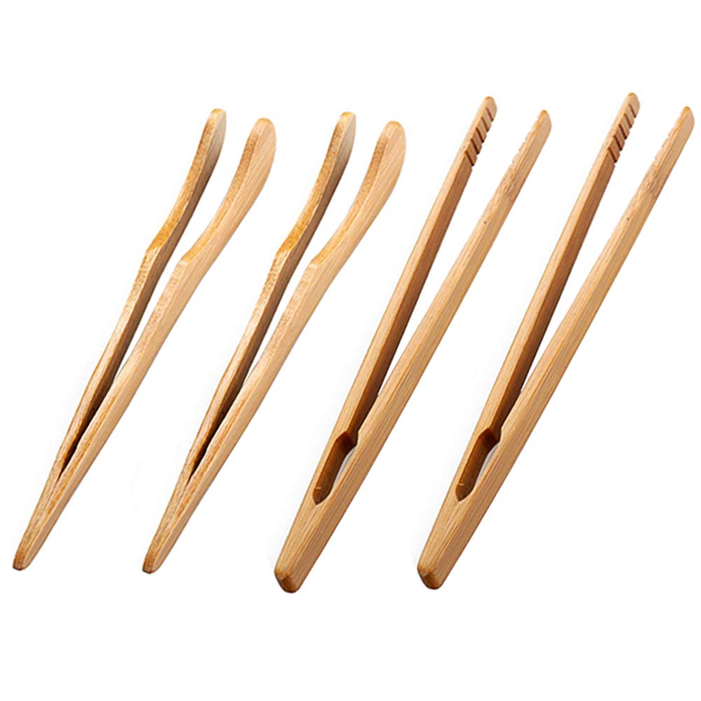 4-Piece 7-Inch Bamboo Tongs Set - Heat-Resistant Kitchen Tongs for Toasting, Cooking & Serving - Perfect for Toast, Tea Sandwiches, Bread, Pickles, Fruit Salad & Meat - Ideal for Breakfast, BBQ, Picnics & Party Appetizers
