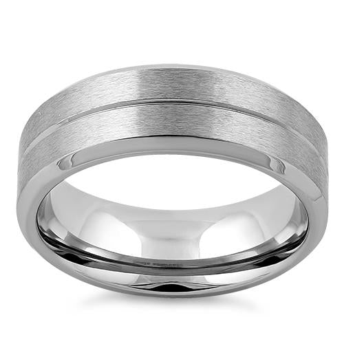 Polished Stainless Steel Beveled Groove Satin Finish Band Ring for Men & Women - Wedding, Engagement, Anniversary, or Everyday Wear Jewelry