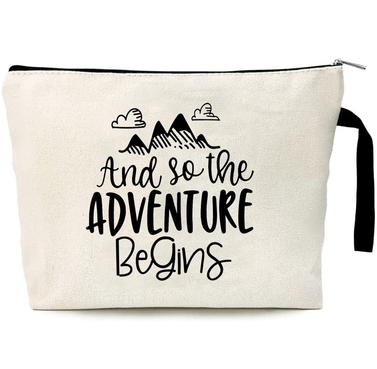 GXVUIS Adventure Begins Cosmetic Bag for Women - Aesthetic Canvas Makeup Pouch for Travel, Purse & Toiletry Storage | Perfect for Vacation, Gym & Daily Essentials Organization