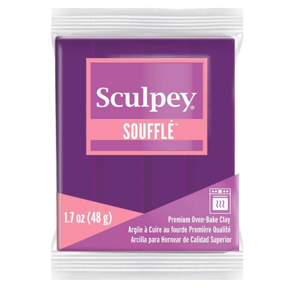 Sculpey Soufflé™ Polymer Oven-Bake Clay - Grape Purple, Non-Toxic, 1.7 oz Bar | Premium Lightweight Modeling Clay for Jewelry Making, DIY Crafts, Holiday Decorations & Mixed Media Art Projects | Perfect for Handmade Earrings, Ornaments & Creative Sculpting