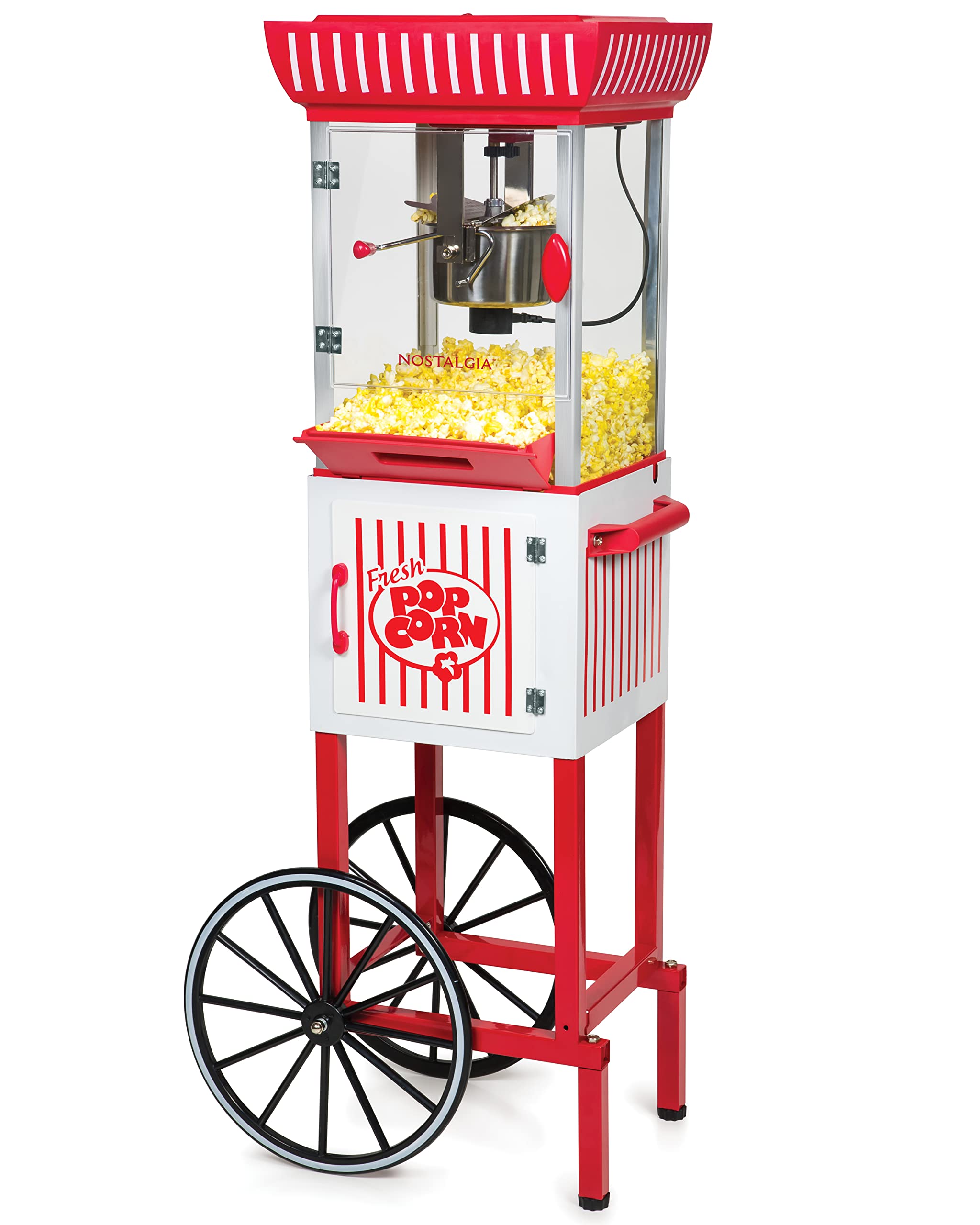 **Vintage Popcorn Maker Cart - 2.5 Oz Kettle Makes 10 Cups, Retro Popcorn Machine with Interior Light, Measuring Spoons & Scoop, White & Red - Perfect for Movie Nights, Parties & Home Theater Snacks**