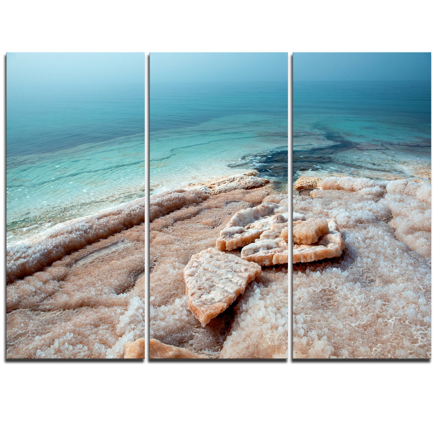Designart MT11189-3P Dead Sea Beach with Crystallized Salt - Extra Large 3-Piece Seashore Metal Wall Art Set, 28x36 Inches - Modern Coastal Decor for Living Room, Bedroom or Office