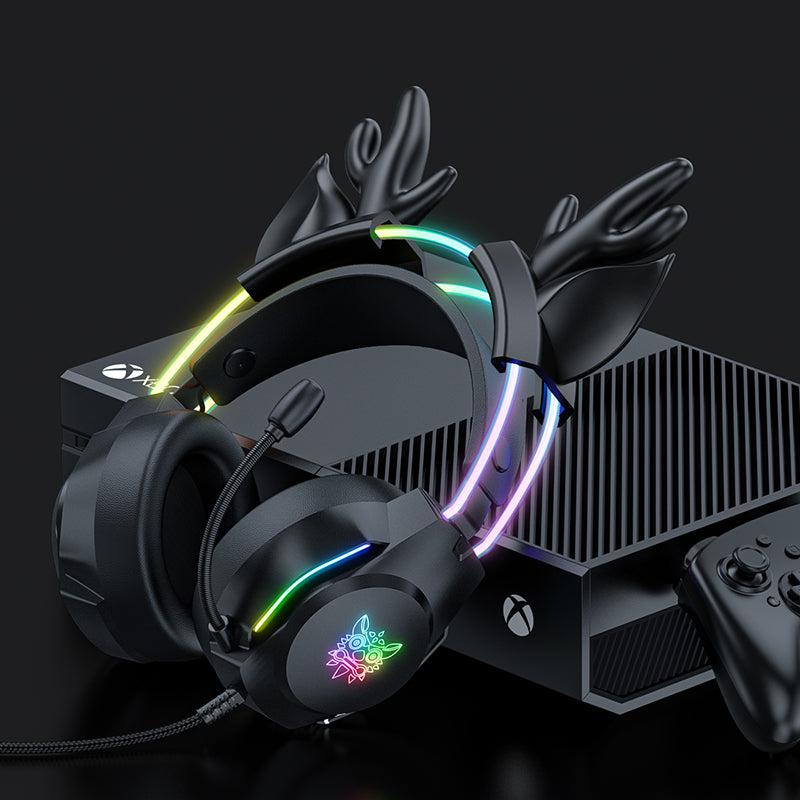 ONIKUMA X26 RGB Gaming Headset with Glowing Deer Ears - Lightweight Over-Ear Headphones with Mic for PC, PS4, Xbox - Perfect for Streaming, Cosplay & Late-Night Gaming Sessions