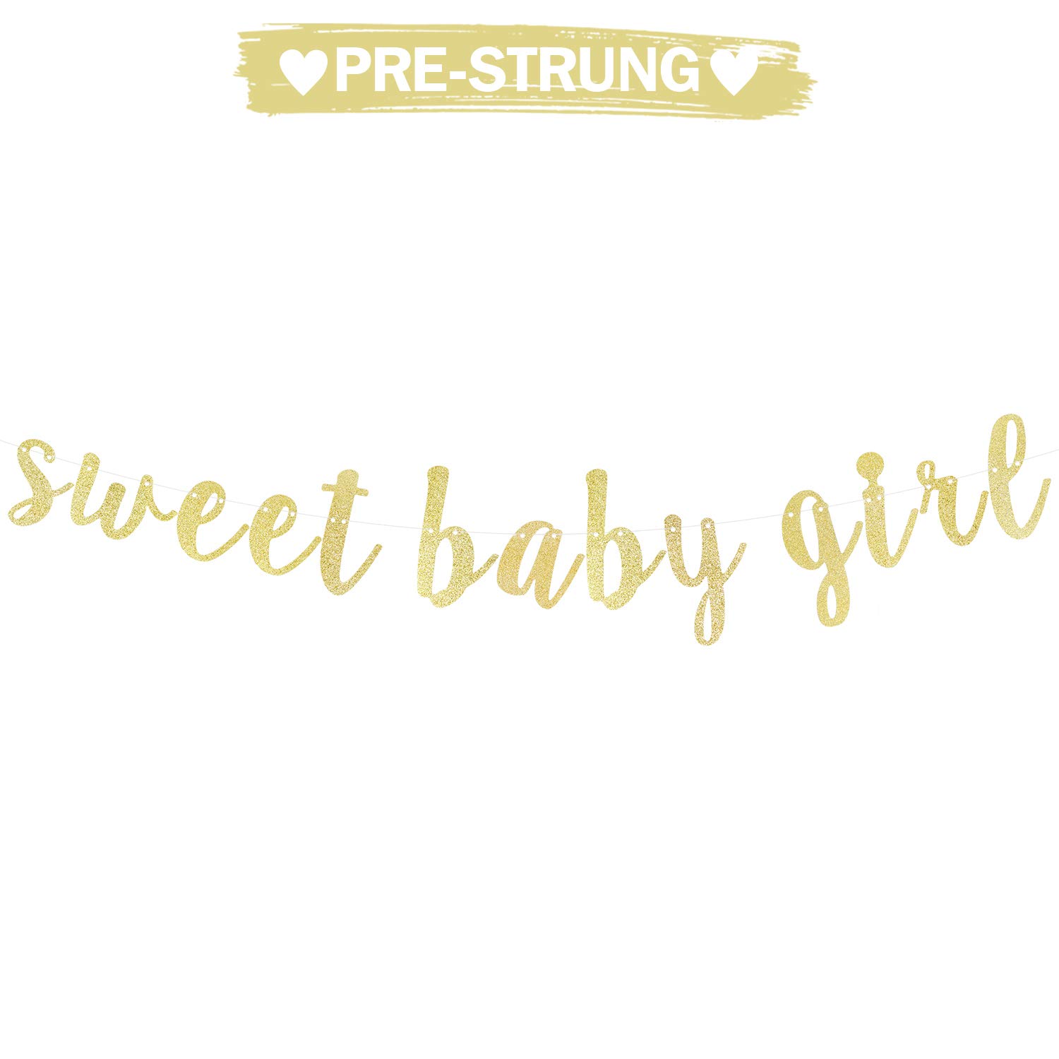 LINGTEER Sweet Baby Girl Gold Glitter Bunting Banner - Perfect for Baby Shower, 1st Birthday Party Decorations & Nursery Wall Decor | Gender Reveal, Christening, Newborn Photo Backdrop