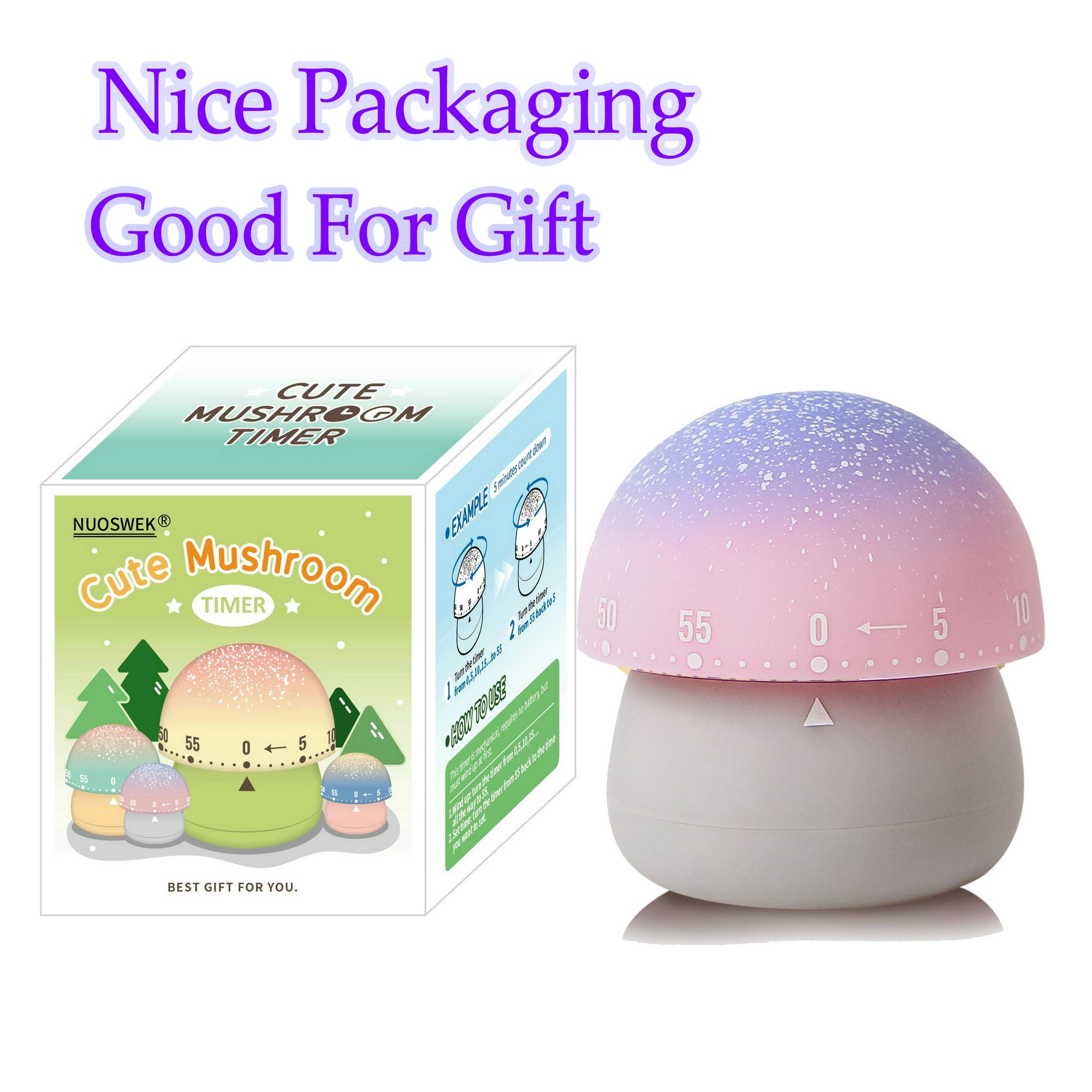 60 Minute Mechanical Kitchen Timer - Cute Mushroom Wind Up Countdown Timer for Cooking, Baking, Study & Classroom Use | Manual Timer for Kids & Adults | Perfect for Home, Office & School (Grey Base)