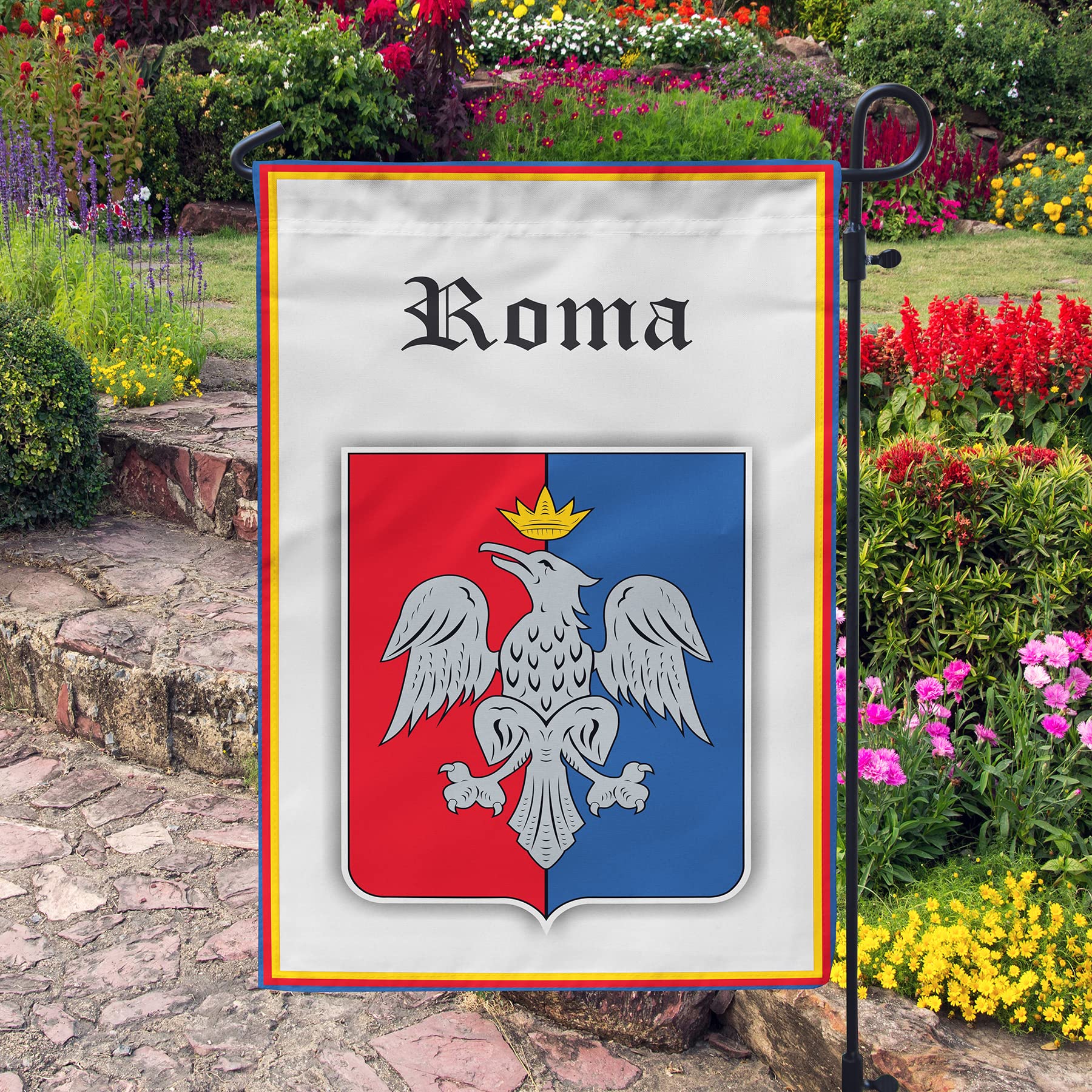 ROMA Italy Coat Of Arms 12x19 Inches Double Sided Garden Flag - Durable Outdoor Decoration for Yard, Patio & Football Fan Displays