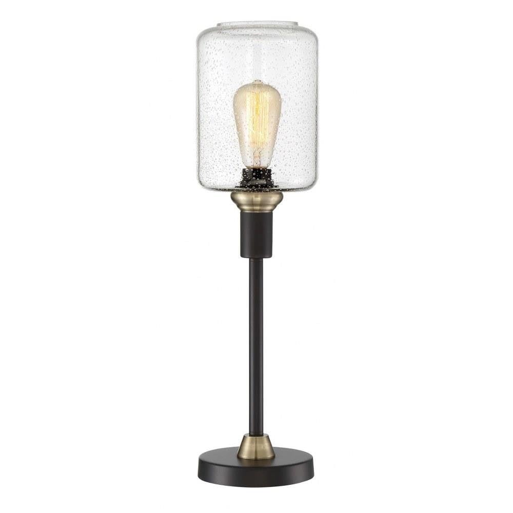 Lite Source Two Tone Table Lamp with Black/AB/Seeded Glass Shade - E27 60W Bulb Base (Model LS-23112) - Perfect for Bedroom Nightstand, Living Room Side Table & Office Desk Lighting