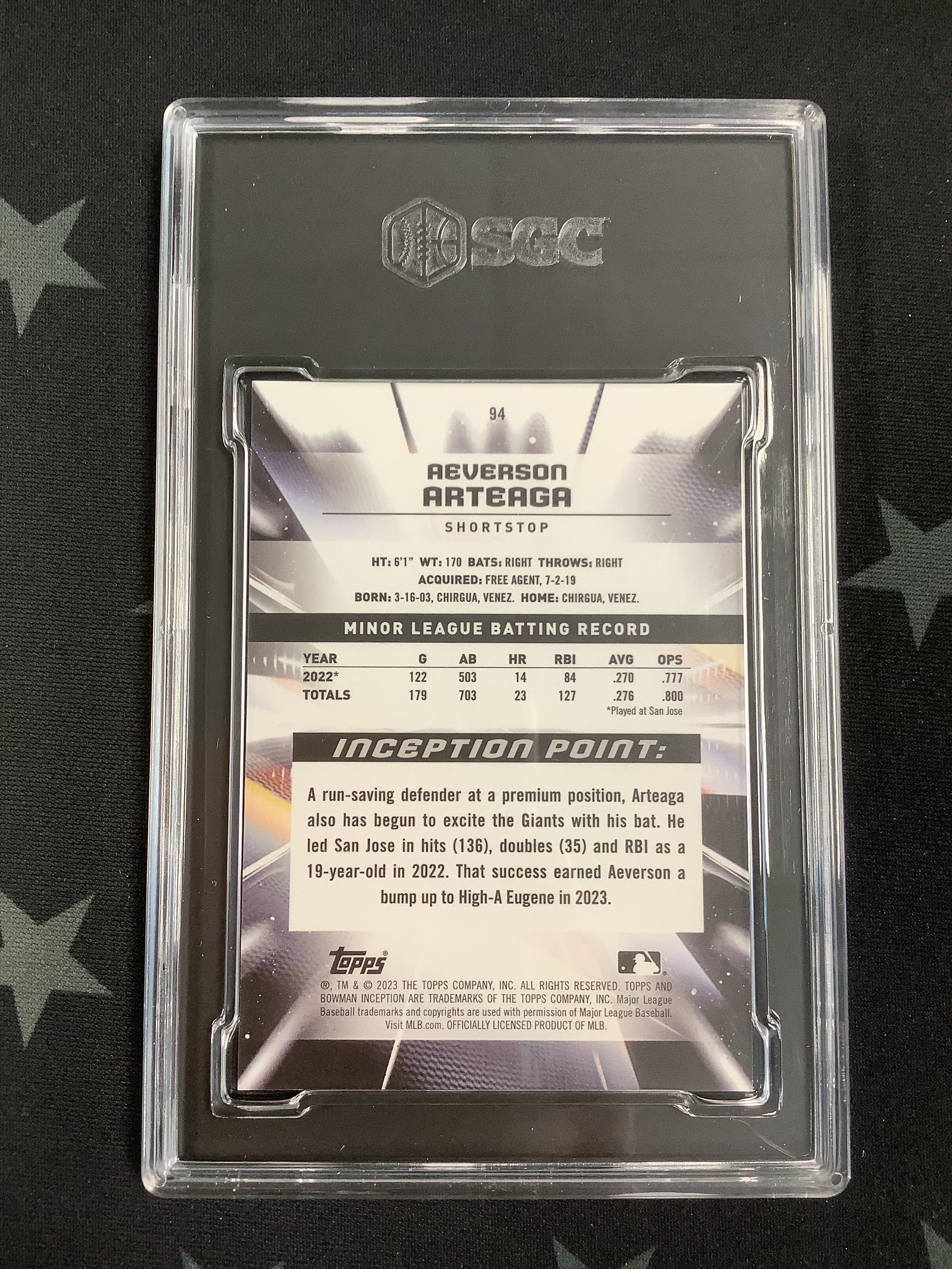 2023 Bowman Inception Aeverson Arteaga #94 SGC GM 10 Baseball Card - Rare Collectible for Sports Memorabilia & Trading Card Enthusiasts