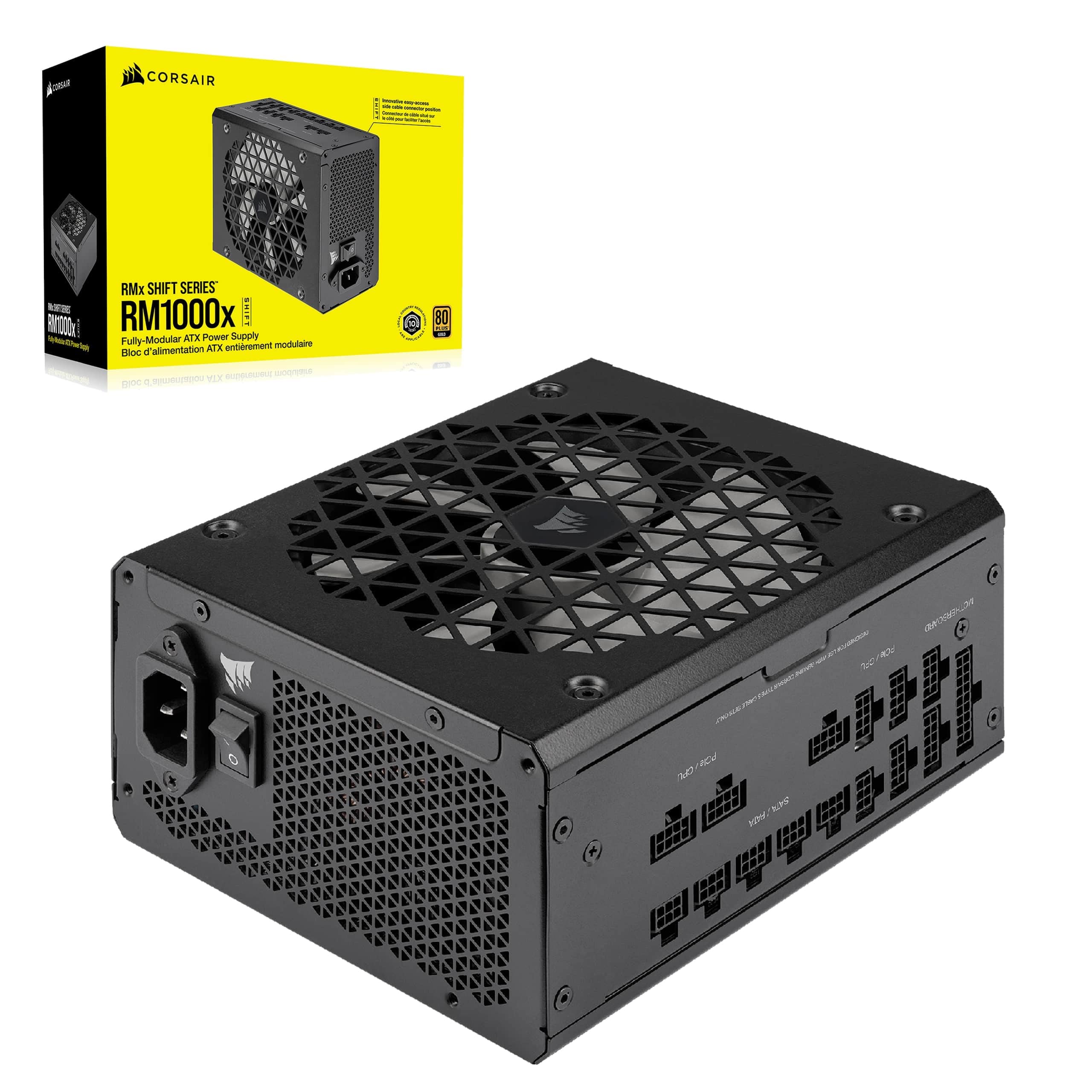 Corsair RM1000x SHIFT Fully Modular ATX Power Supply 80+ Gold Certified - ATX 3.0 & PCIe 5.0 Compatible - Zero RPM Fan Mode - Side Interface Modular Design - Black - Perfect for Gaming PCs, Workstations, and High-Performance Builds