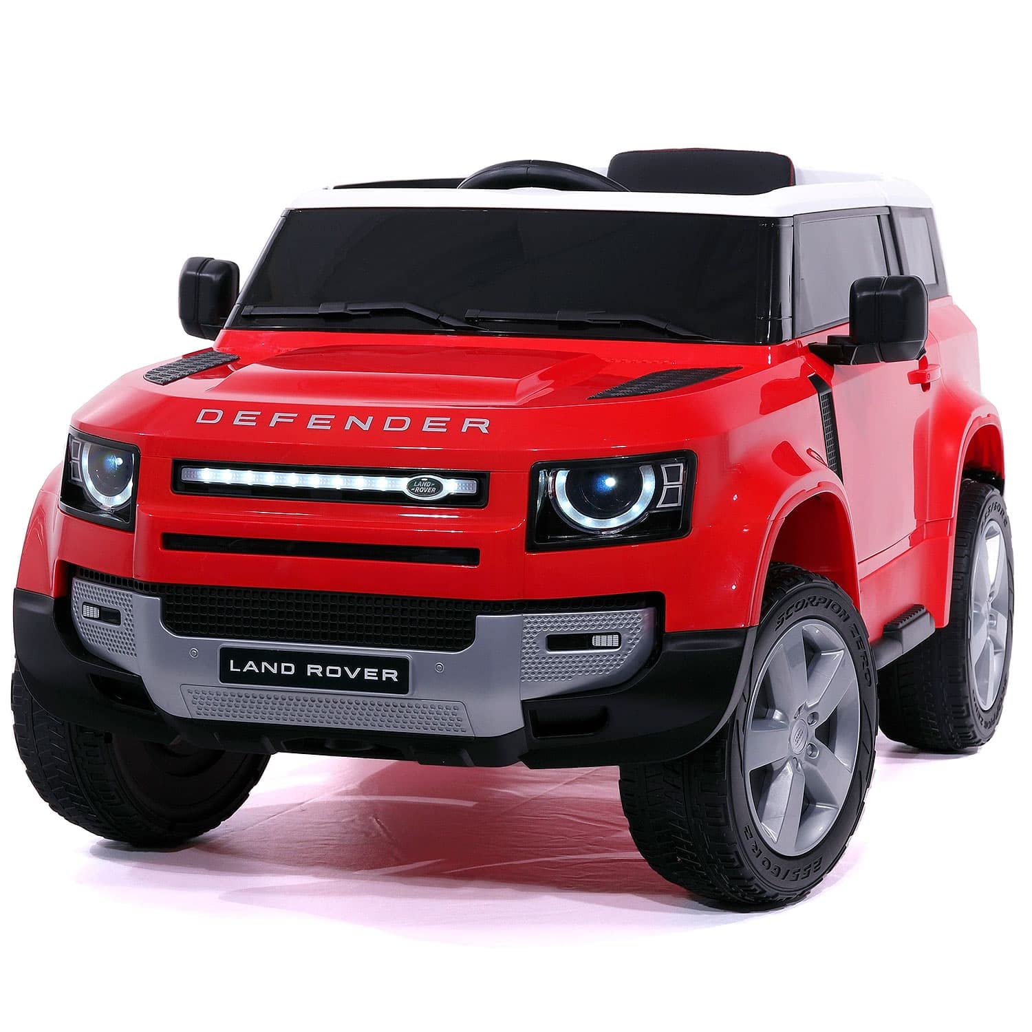 Modern Kids Land Rover Defender 12V Electric Ride-On Car with Parental Remote Control, MP3/USB Music Player, Leather Seat & LED Lights - Red Off-Road Adventure Vehicle for Boys & Girls (Ages 3-8) | Perfect for Outdoor Play, Birthday Gifts & Backyard Driving Fun