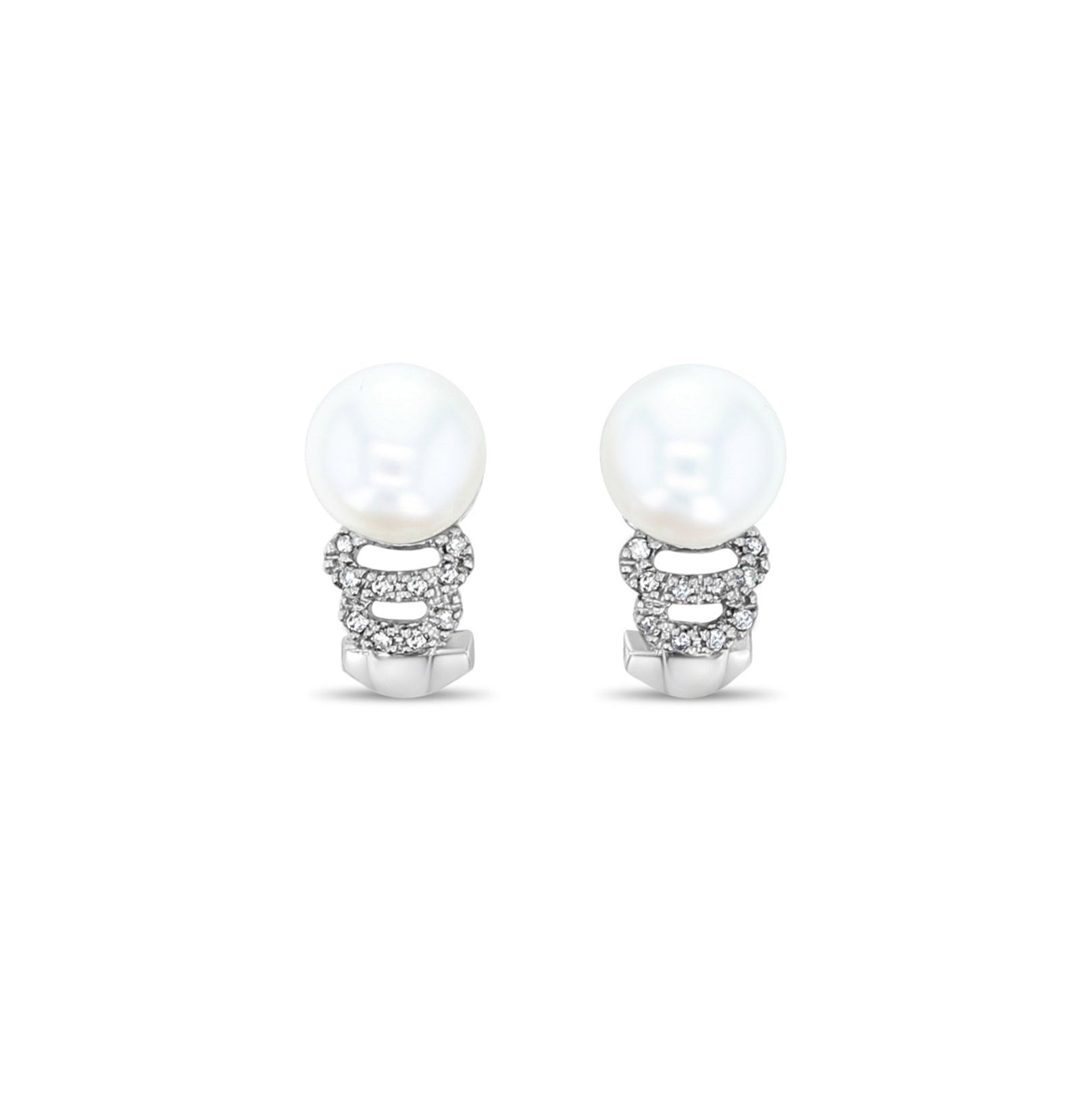 10MM Freshwater Pearl & Diamond Earrings .17cttw 14k White Gold - Elegant Jewelry for Weddings, Parties & Special Occasions