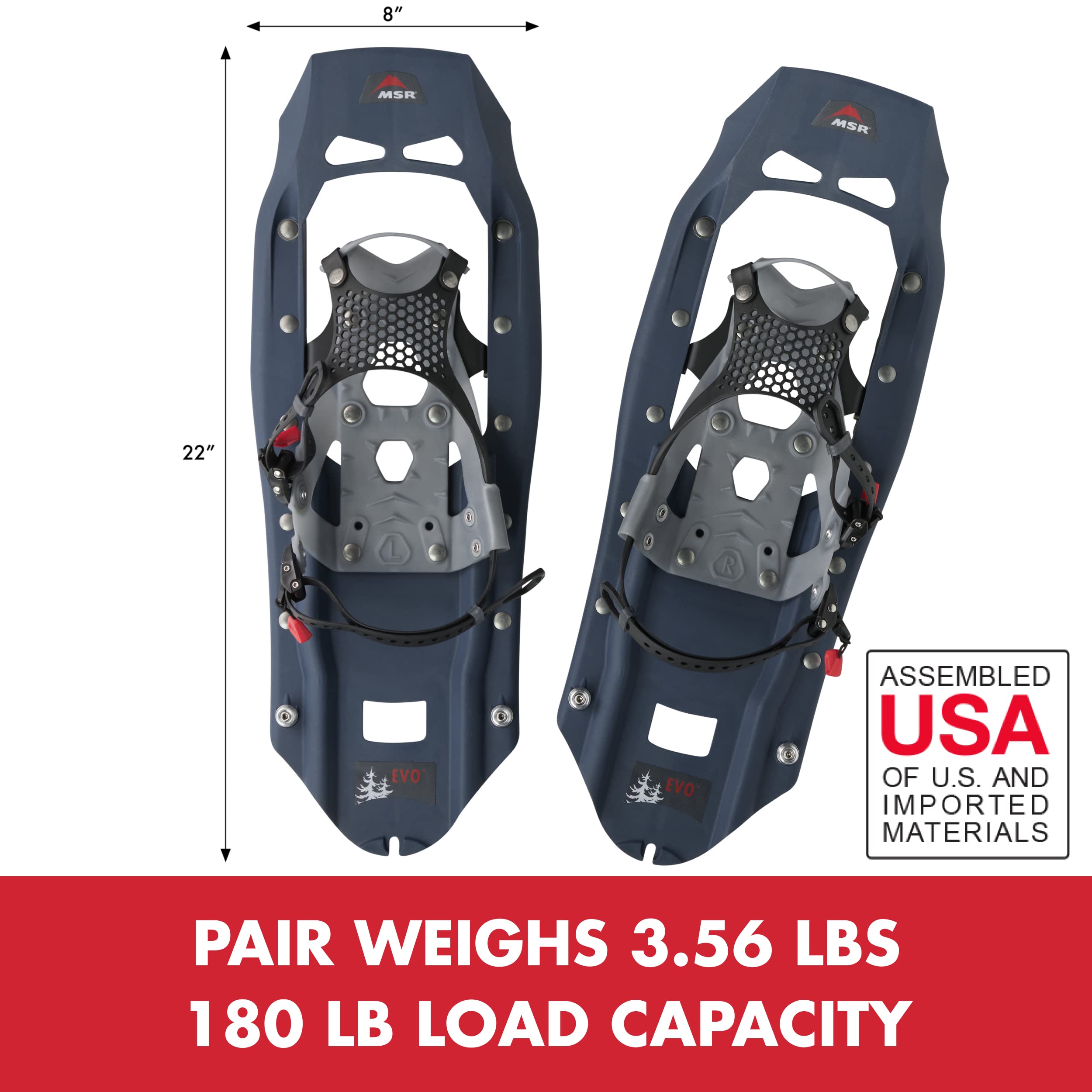 MSR Evo Trail Snowshoes - 22 Inch Pair for Men & Women | Lightweight Aluminum Frame with Iron Teeth for Winter Hiking & Backpacking | Perfect for Snow Trekking, Mountain Climbing & Outdoor Adventures