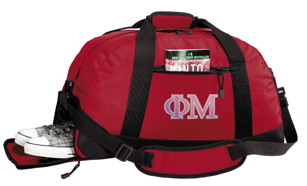Phi Mu Duffle Bags for Women - Sorority Gym Bag with Shoe Pockets & Wet Pocket | Perfect for Workout, Travel & College | Phi Mu Gifts & Greek Life Accessories