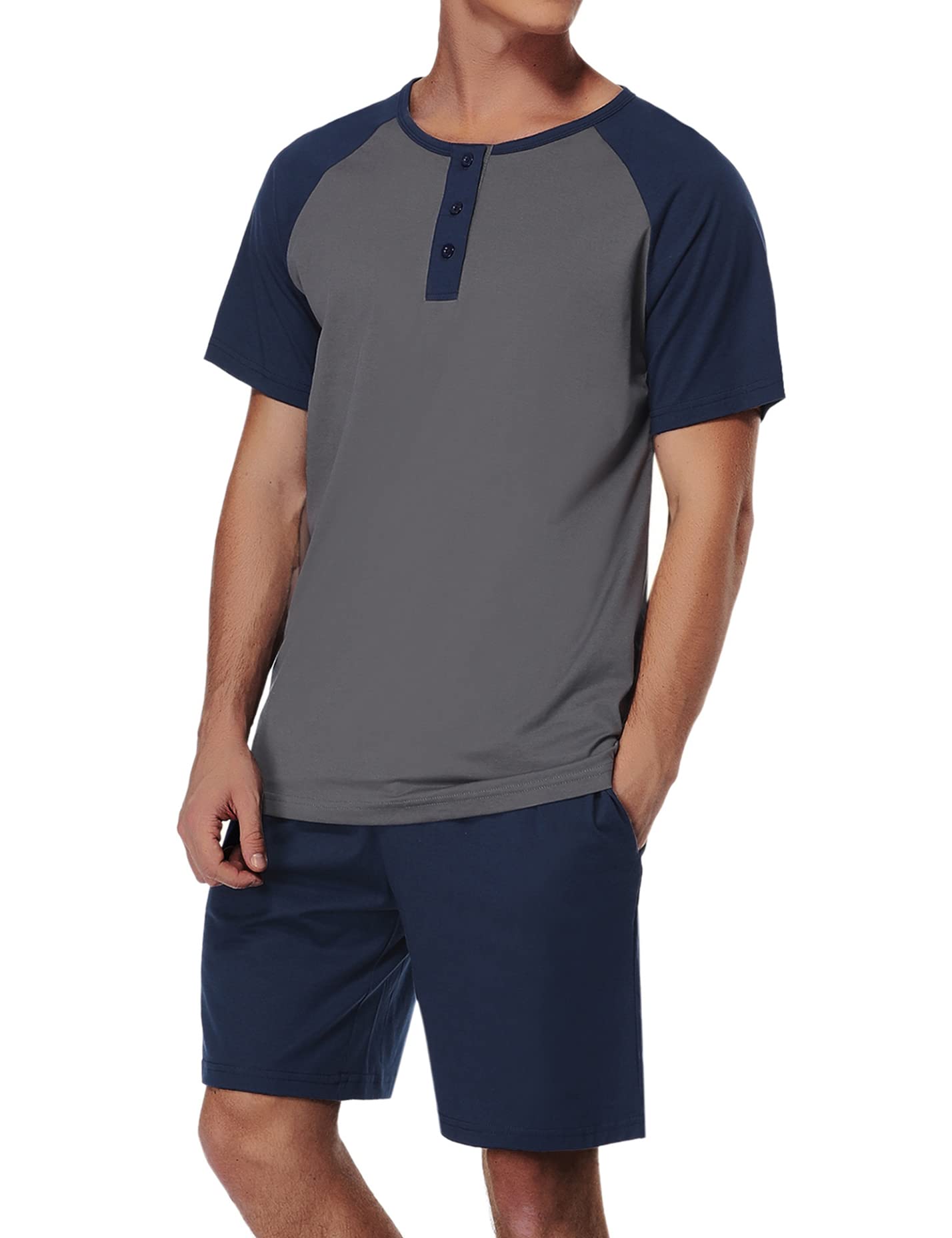 Men's Cotton Pajama Set - Soft V-Neck Sleepwear with Pockets for Lounge & Relaxation | Perfect for Home, Travel & Gift Giving