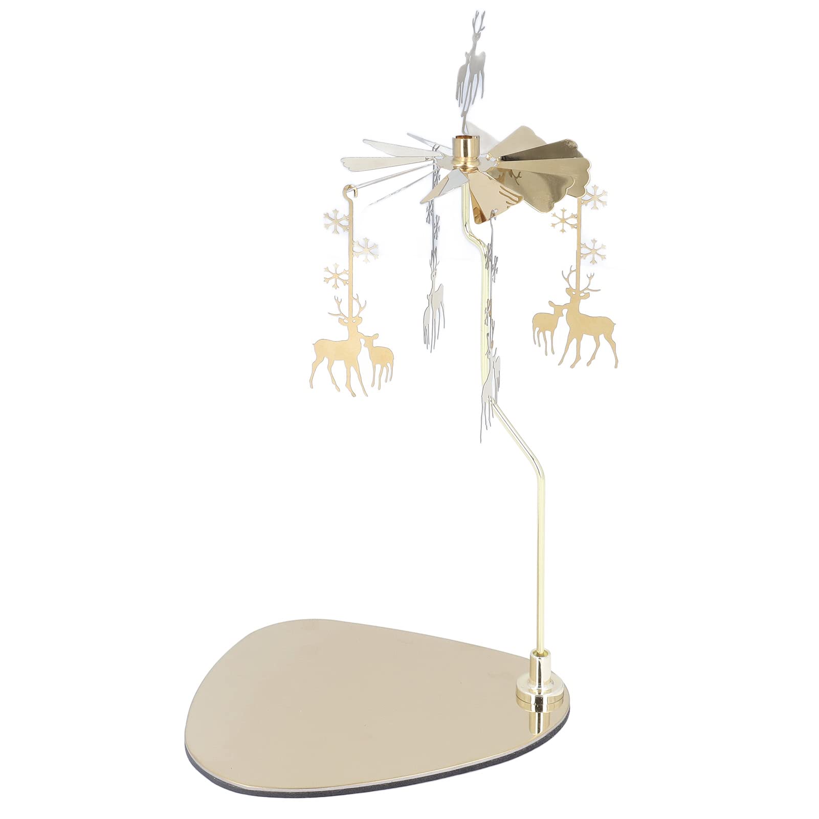 Rotating Golden Snowflake Deer Candle Holder - European Stainless Steel Aromatherapy Candlestick with Round Plate for Romantic Home Decor, Wedding Centerpiece & Holiday Table Setting (No Candle Cup Included)