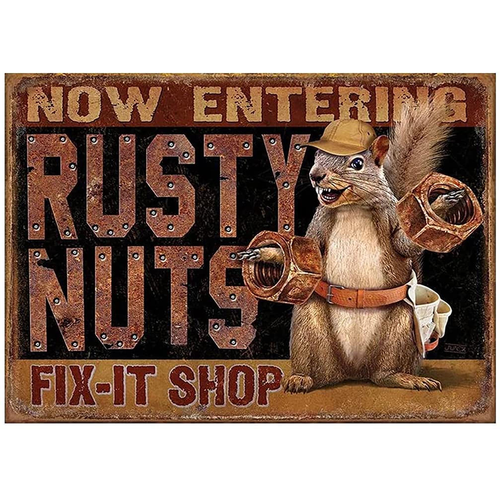 Vintage Rusty Nuts Fix It Shop Tin Sign - 8x12 Inch Retro Metal Wall Art Decor for Garage, Man Cave, Bar & Cafe - Durable Iron Painting with Antique Look