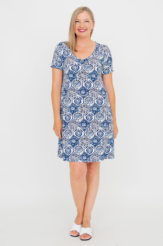 Lanai Short Sleeve Summer Dress - Breathable Bamboo Fabric in Zesty Color - Perfect for Beach Vacations, Outdoor Parties & Casual Wear