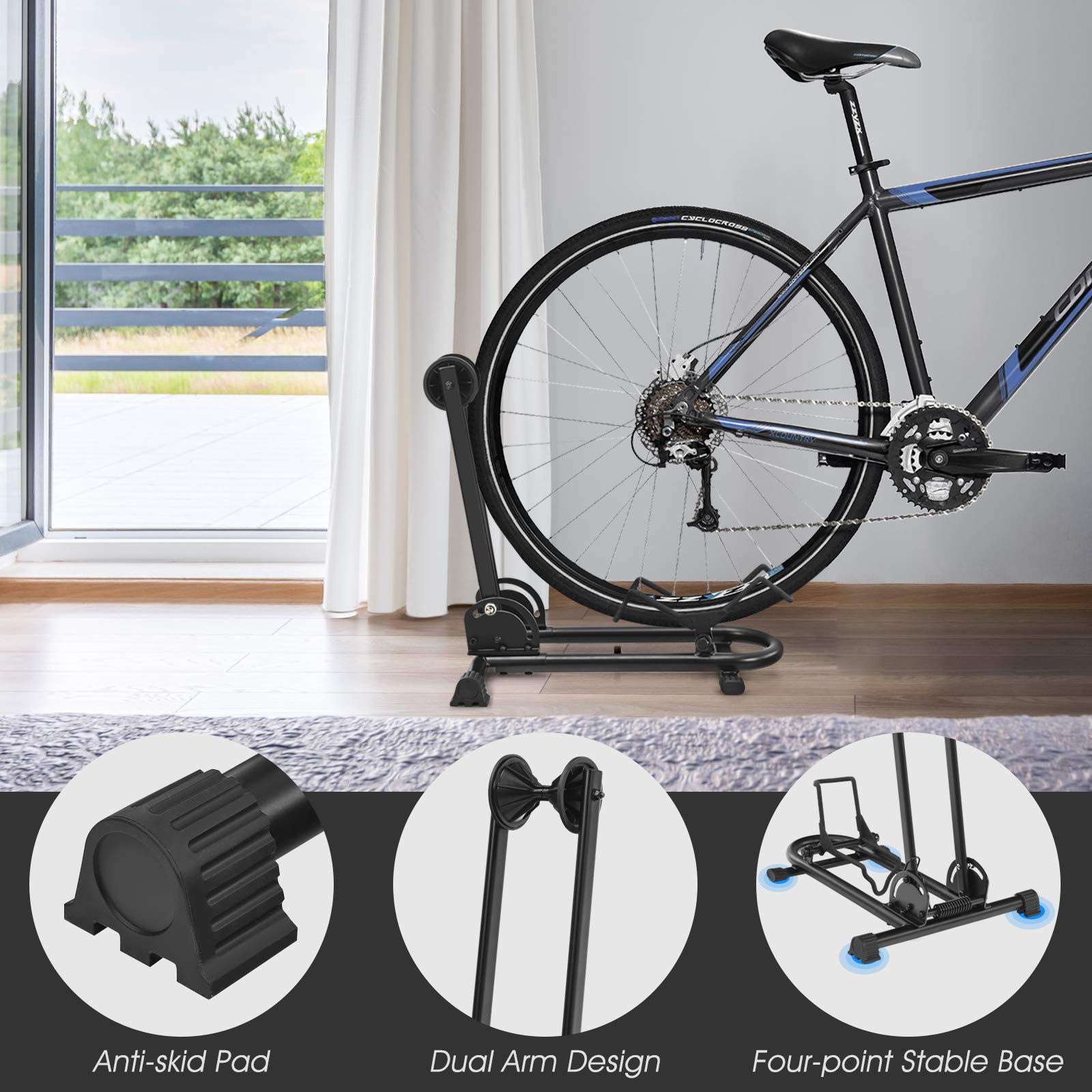 Goplus Foldable Bicycle Floor Stand - Heavy Duty Steel Bike Parking Rack for 20