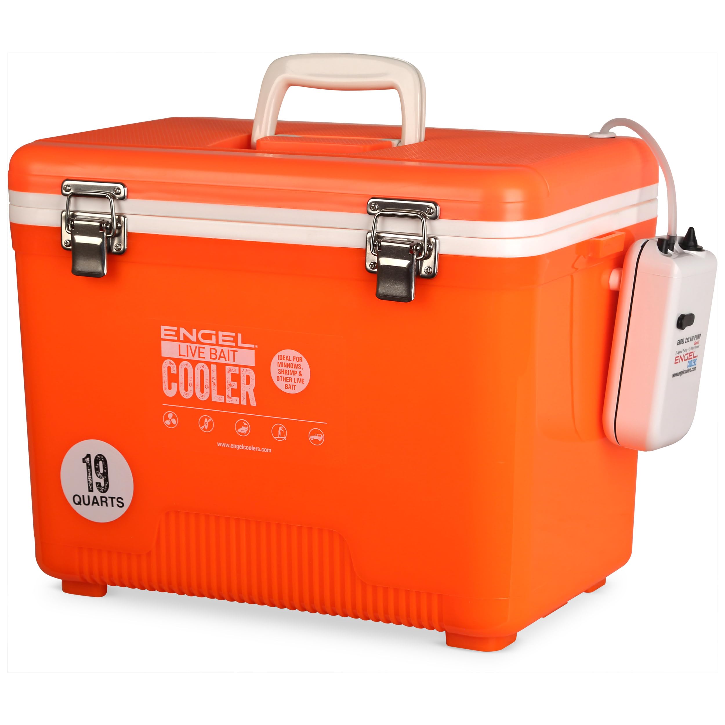 Engel Live Bait Cooler Box with 2nd Gen 2-Speed Aerator Pump - Portable Fishing Station & Minnow Bucket for Shrimp, Baitfish & Live Fish - ENGLBC-N - Perfect for Freshwater & Saltwater Fishing, Kayak Fishing & Camping Trips