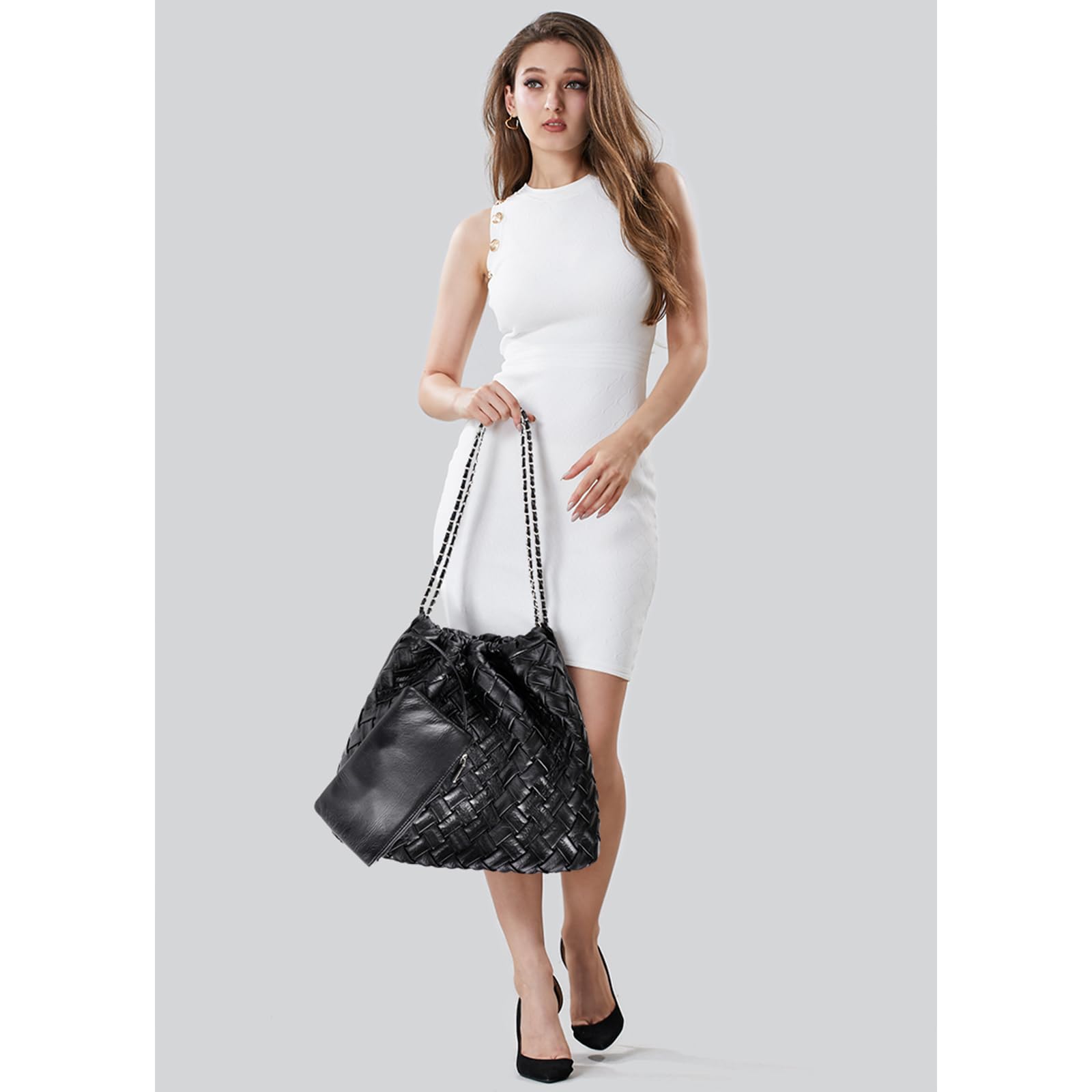 Women's Woven Leather Hobo Handbag & Tote Set - Stylish Shoulder Bags for Work & Travel