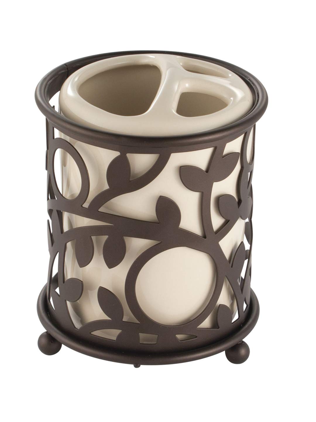 iDesign Vine Toothbrush Holder Stand for Bathroom Vanity Countertops - Vanilla/Bronze | Stylish Bathroom Organizer | Perfect for Small Spaces, Countertop Storage & Home Decor