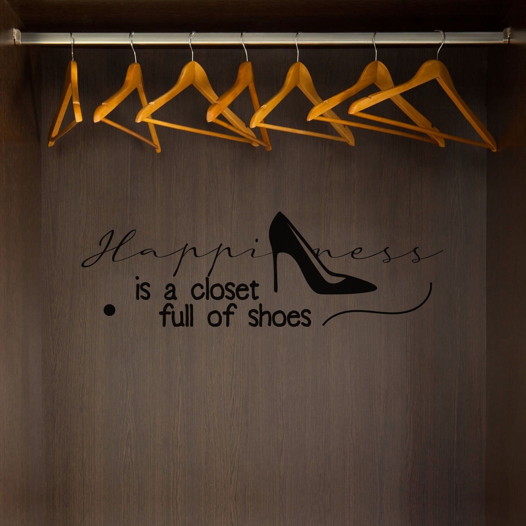 Happiness Is A Closet Full Of Shoes - Inspirational Quote Vinyl Wall Decal Sticker (12x30 Inch) for Home Closet, Dressing Room & Wardrobe Decor | Motivational & Fashionable Wall Art for Shoe Lovers