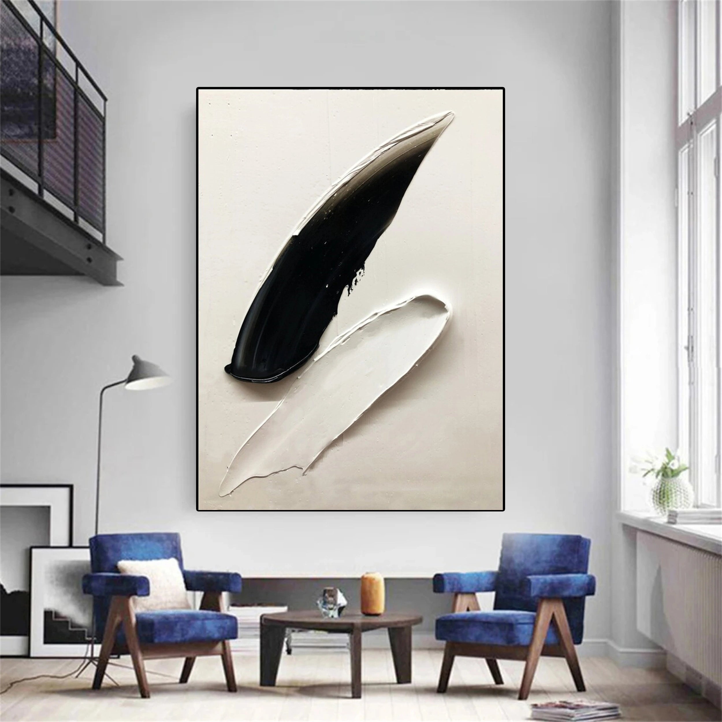 White & Black Minimalist Textured Abstract Painting Canvas Wall Art - Modern Home Decor for Living Room, Bedroom & Office #MM137
