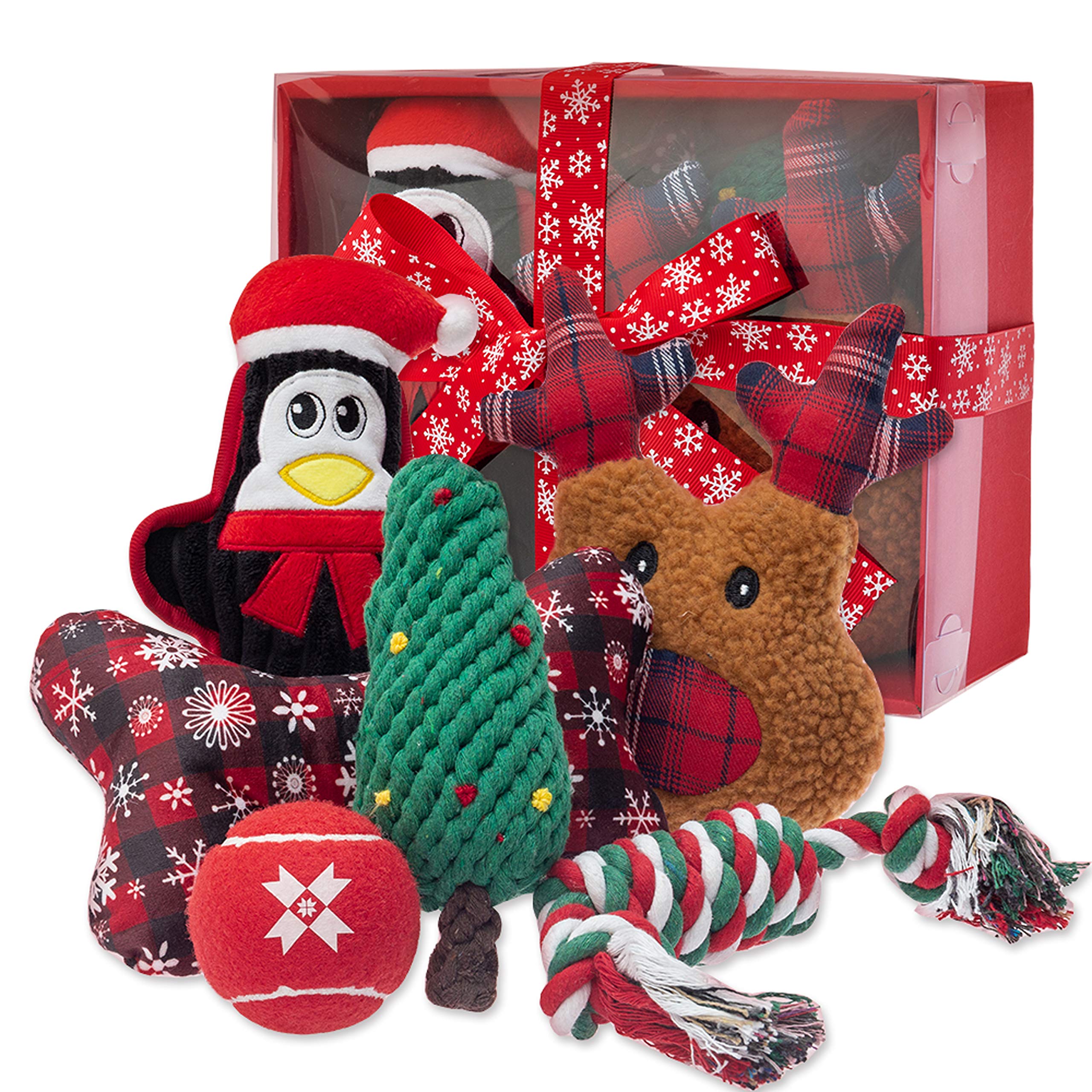 Christmas Dog Toys 6-Pack - Squeaky Chew Toys, Rope Toys & Red Tennis Balls for Small to Large Dogs | Interactive Holiday Pet Gifts for Puppies & Adult Dogs | Perfect for Christmas Playtime, Training & Gift Giving