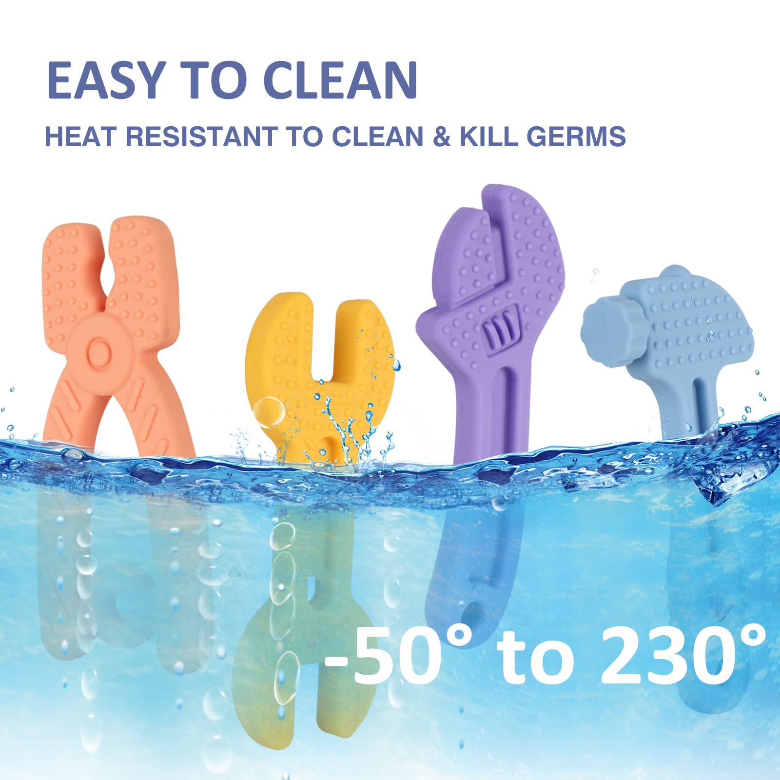 Chuya Baby Teether Toys - Soft BPA-Free Silicone Teething Toys for Infants 3-12 Months | Safe Chew Toy Set with Hammer & Wrench Design | Easy to Hold & Clean (4-Pack) - Perfect for Soothing Sore Gums During Teething & On-the-Go Comfort