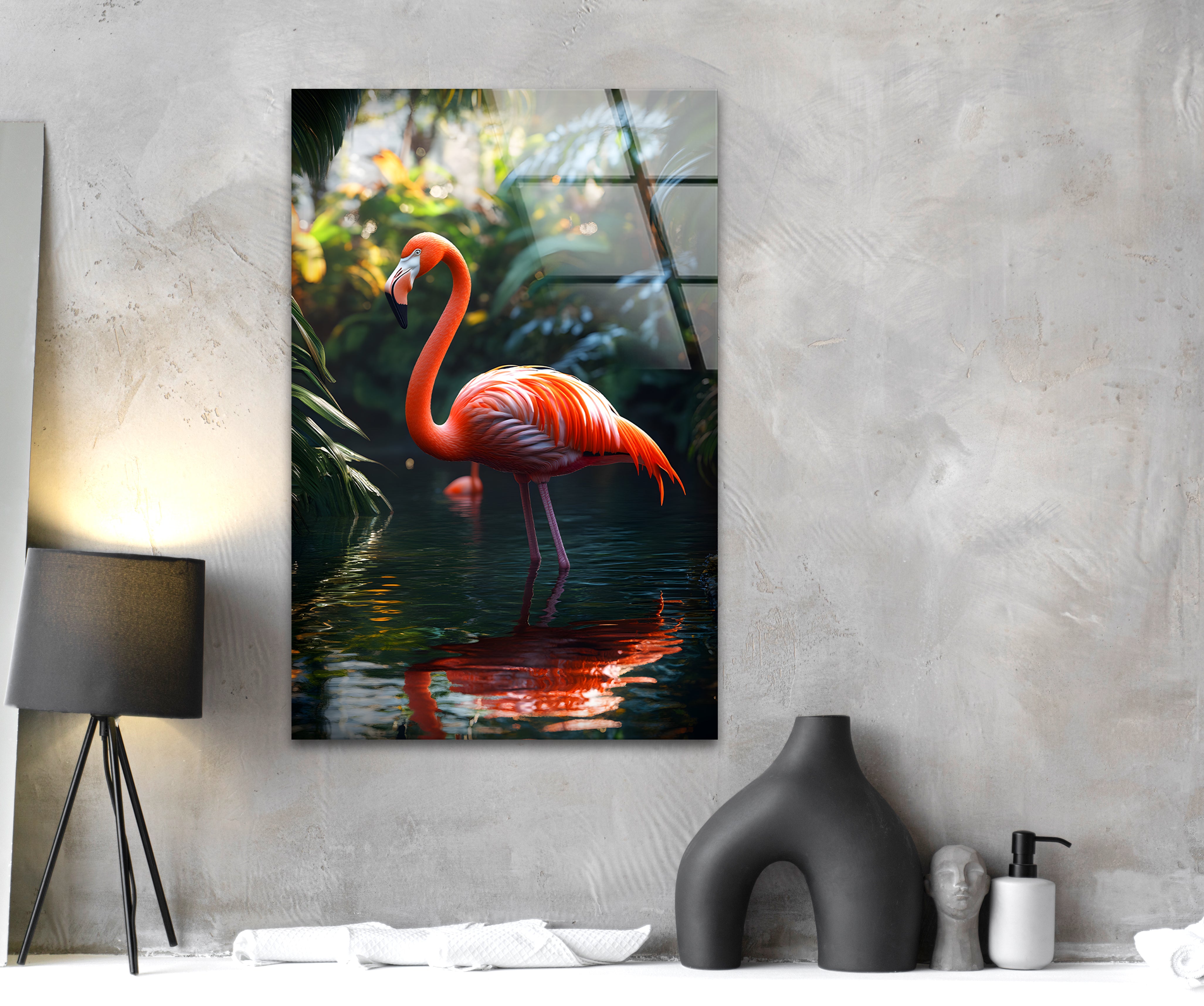 Stunning Flamingo Glass Wall Art Decor - Handmade Tropical Flamingo Decor for Living Room, Bedroom & Office - Perfect for Beach House & Coastal Home Decor