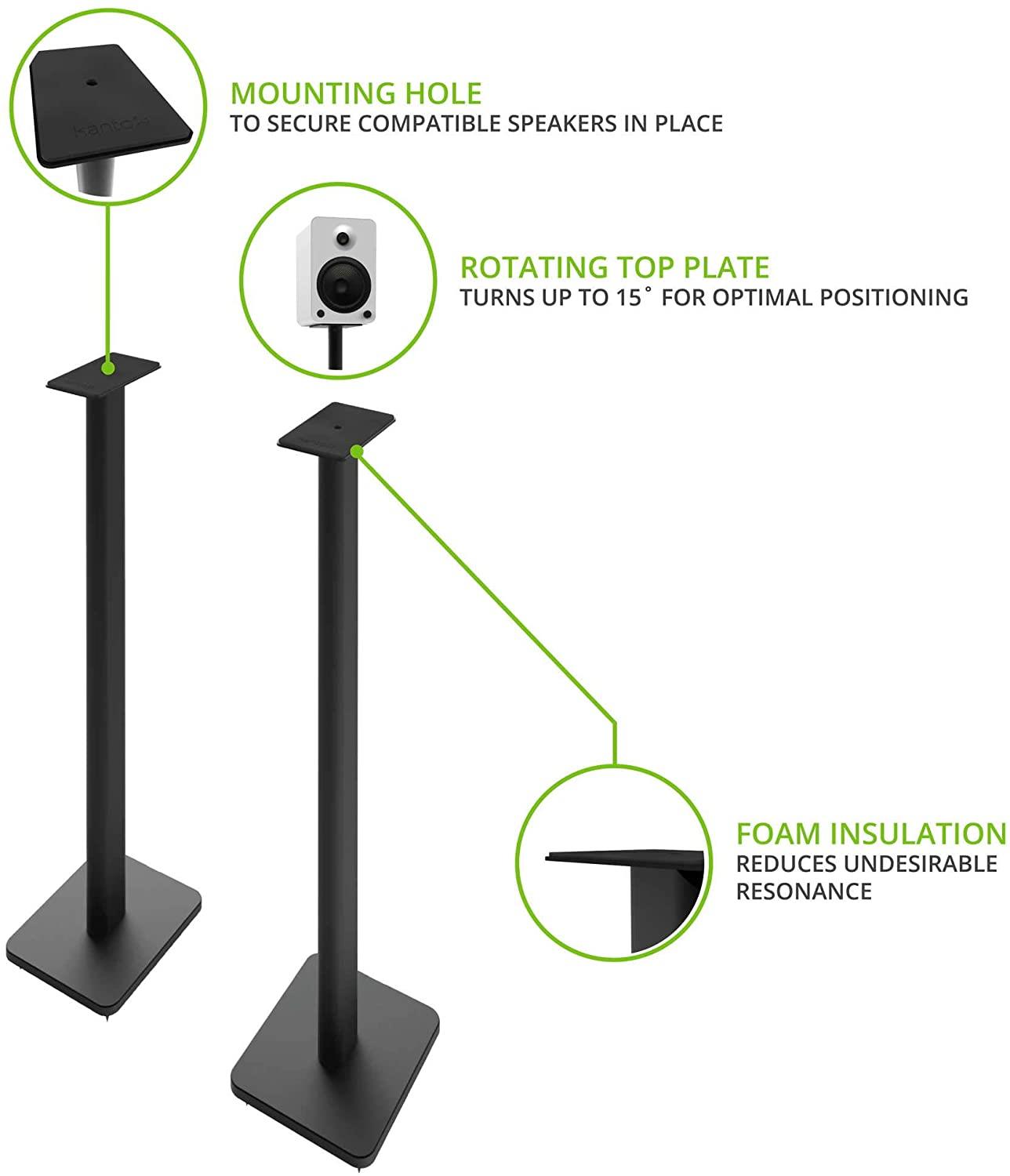 Kanto SP32PL 32-Inch Adjustable Speaker Floor Stands for Home Theater & Studio Monitors - Heavy Duty, Stable & Durable Speaker Stands for Bookshelf & Surround Sound Speakers