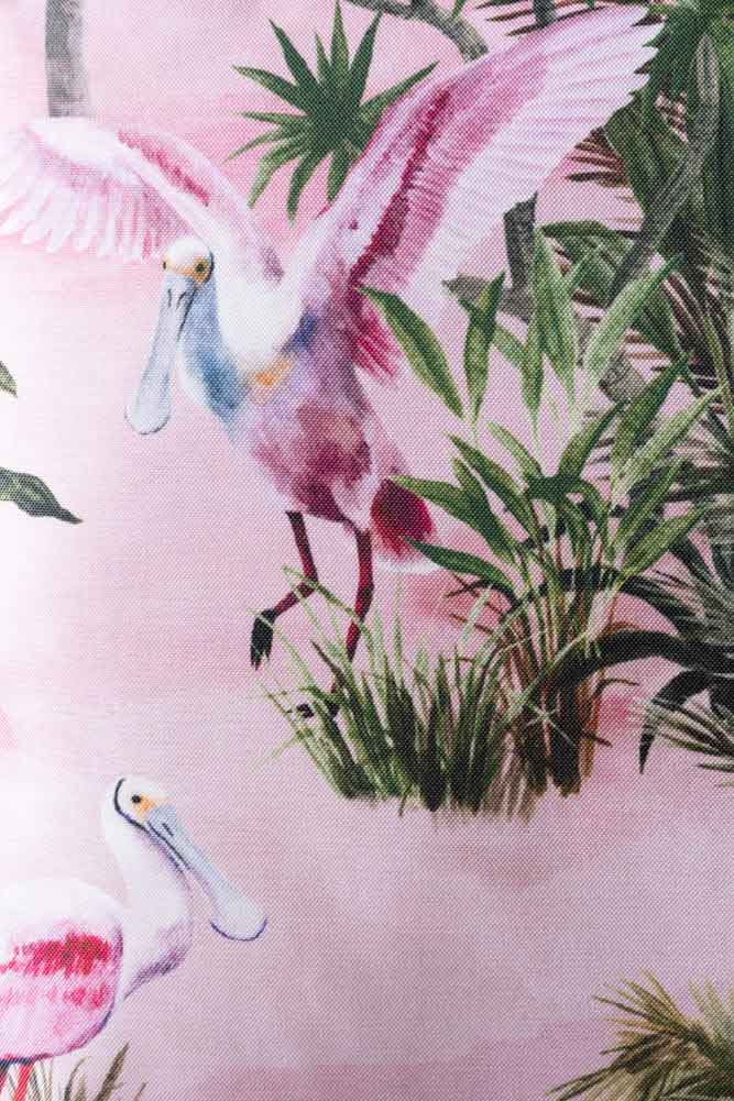 Blush Pink Palms & Tropical Birds Outdoor Cushion - Waterproof Garden Patio Furniture Pillow for Poolside, Porch, and Backyard Decor