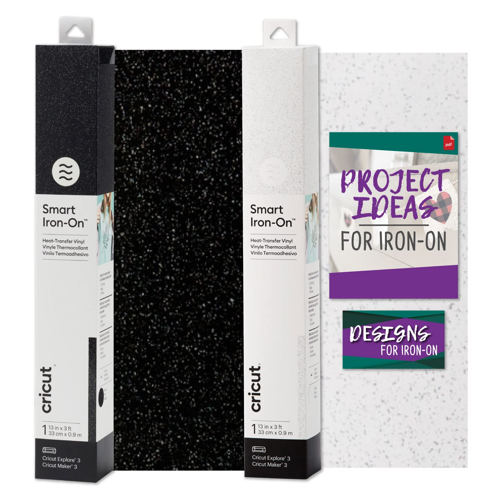 Cricut Smart Iron-On Glitter HTV Heat Transfer Vinyl - Black & White Bundle (13
