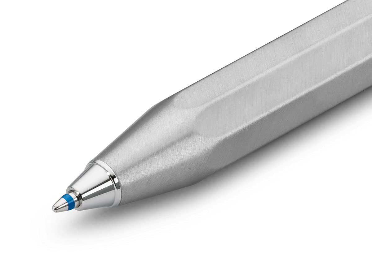 Kaweco STEEL SPORT Retractable Ballpoint Pen with D1 Refills - Premium Metal Ball Pen (10.5cm) in Vintage Tin Box - Perfect for Office, School & Travel Writing Needs