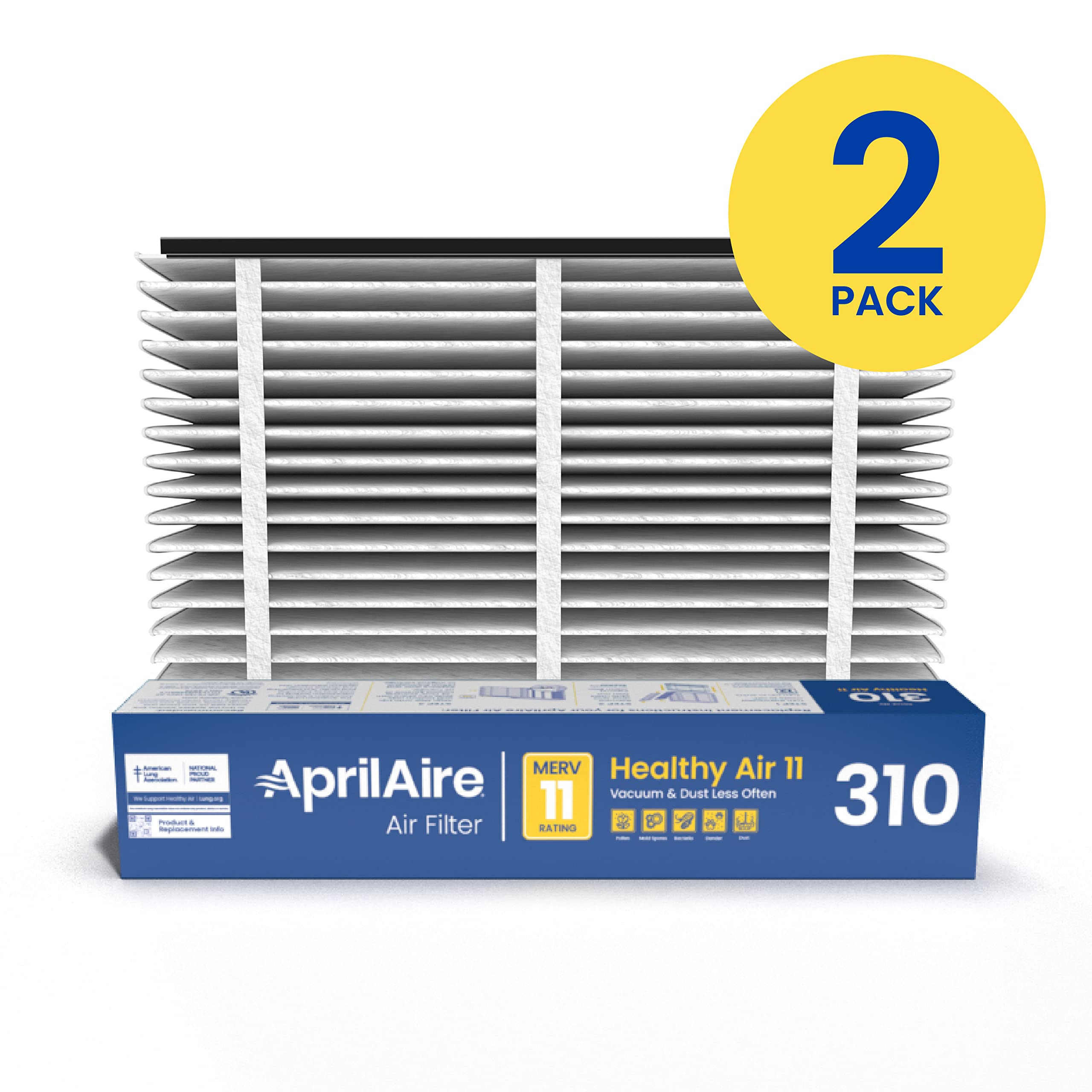 AprilAire 310 Replacement Air Filter - MERV 11, 20x20x4, Pack of 2 - Compatible with AprilAire Whole House Air Purifiers - Reduces Dust, Pollen & Allergens - Ideal for Homes with Pets, Allergies or High Dust Areas