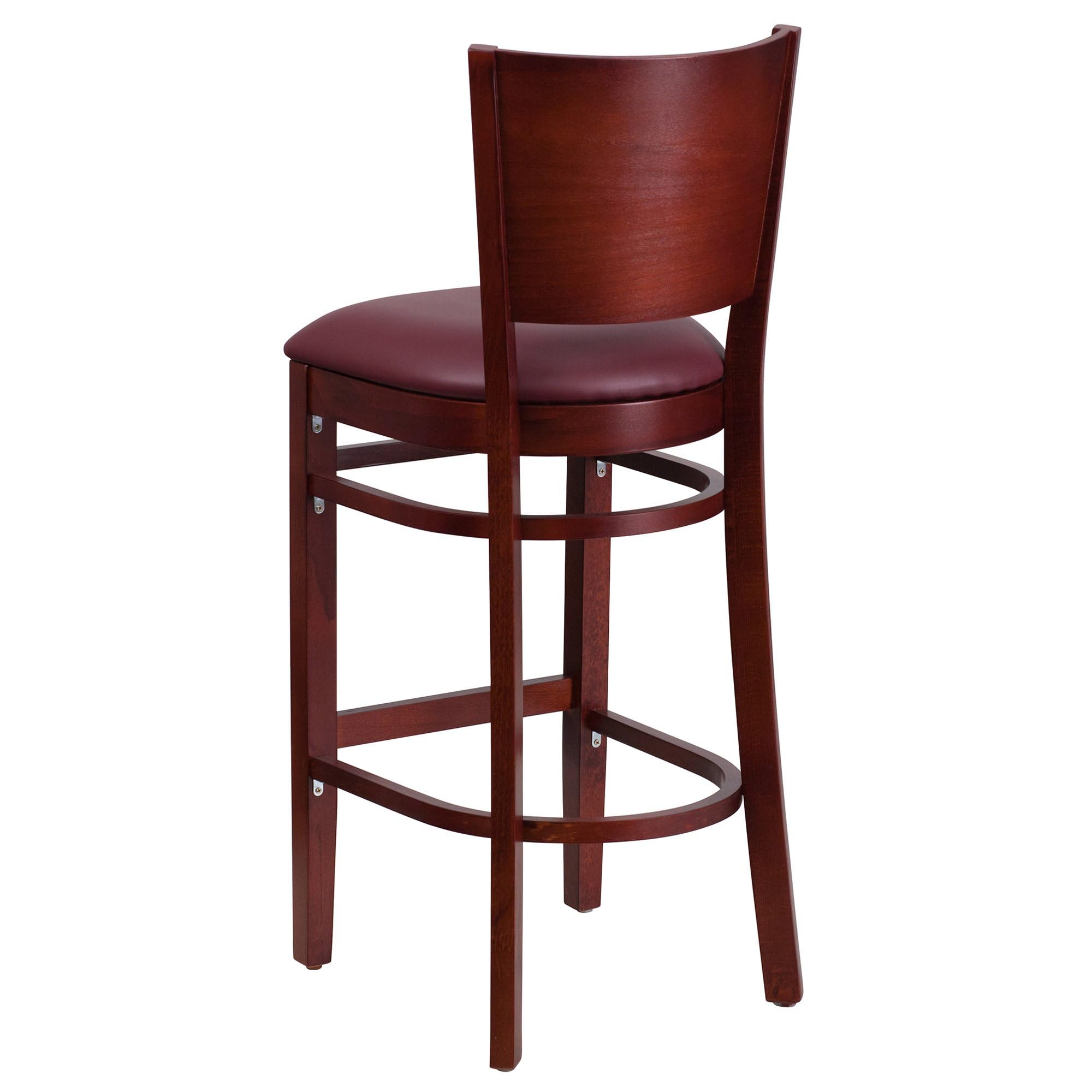Flash Furniture Lacey Series Solid Back Mahogany Wood Barstool with Burgundy Vinyl Seat - 24