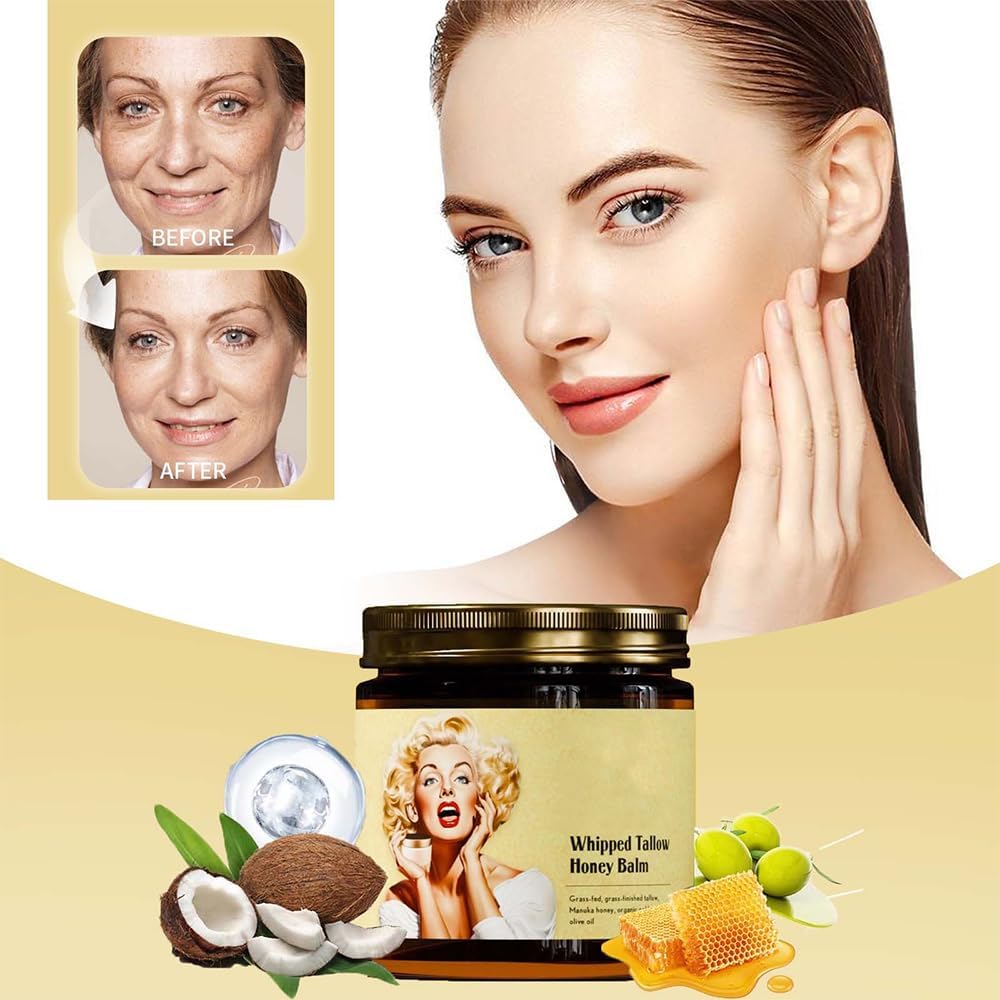 Organic Whipped Beef Tallow & Manuka Honey Balm - Unscented Grass-Fed Face Moisturizer Cream for Dry Skin - 2 Pack (120g Each) | Natural Skincare for Face, Hands & Lips - Perfect for Night Care & Winter Hydration