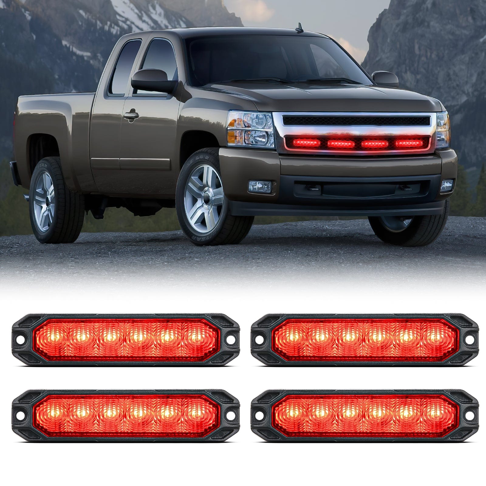 4PCS 6 LED Red Emergency Warning Strobe Lights - High Visibility Hazard Lights for Trucks, Vehicles & Emergency Situations - Perfect for Roadside Safety, Construction Zones & First Responders
