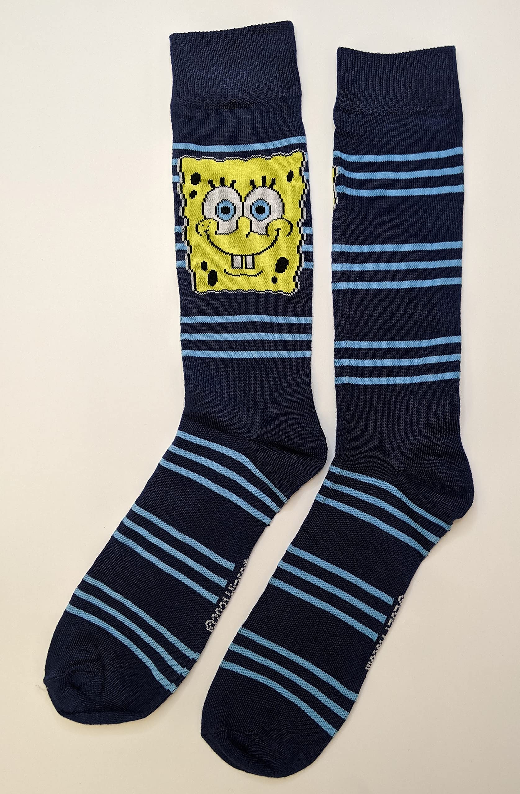 SpongeBob & Patrick Star Striped Men's Crew Socks - 2 Pairs Pack | Nickelodeon Cartoon Character Socks for Fans, Gift, Cosplay & Casual Wear
