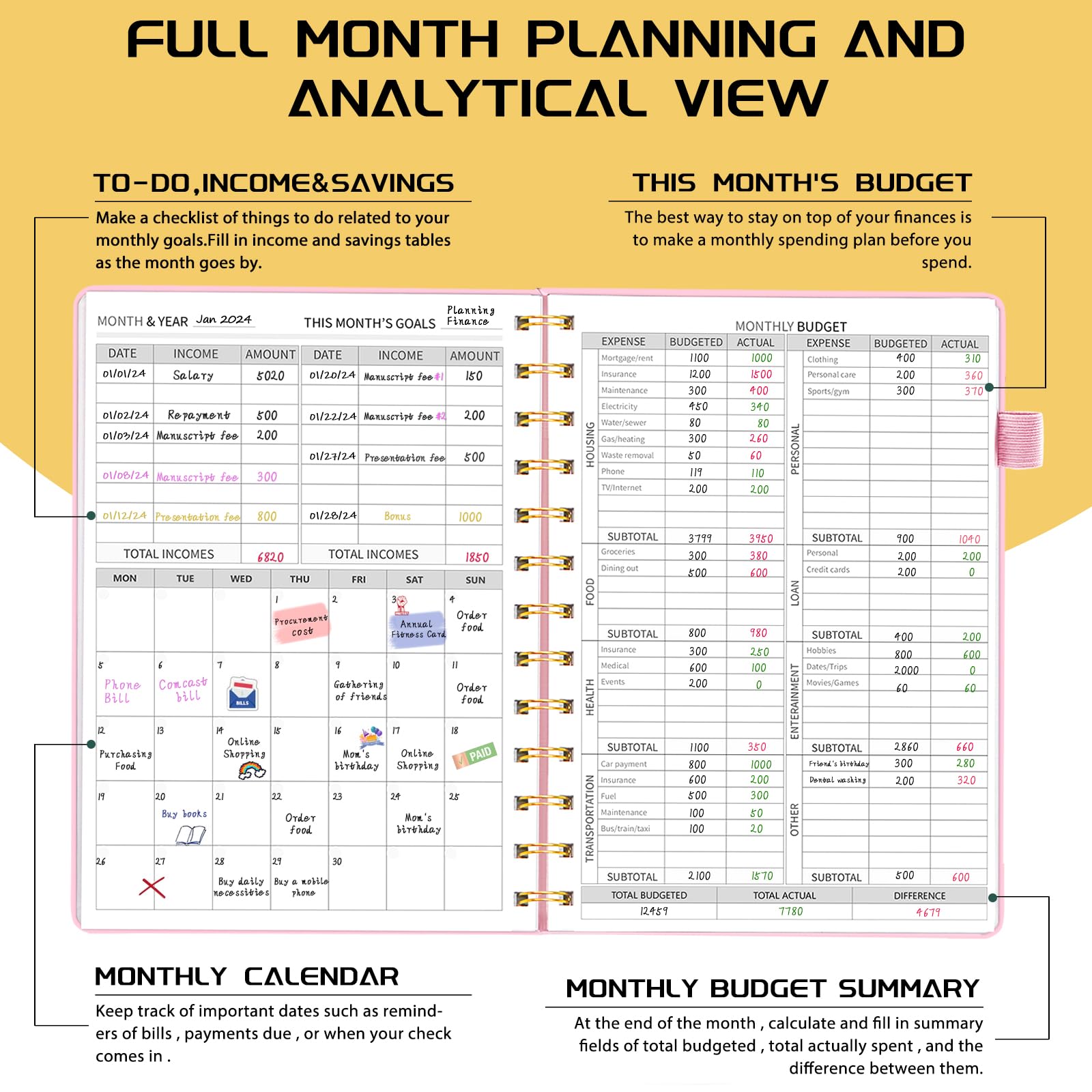 2025-2026 Budget Planner - Monthly Bill Organizer with Pockets | Undated Financial Planner with Expense Tracker | Money Management Journal | Medium Size 5.5