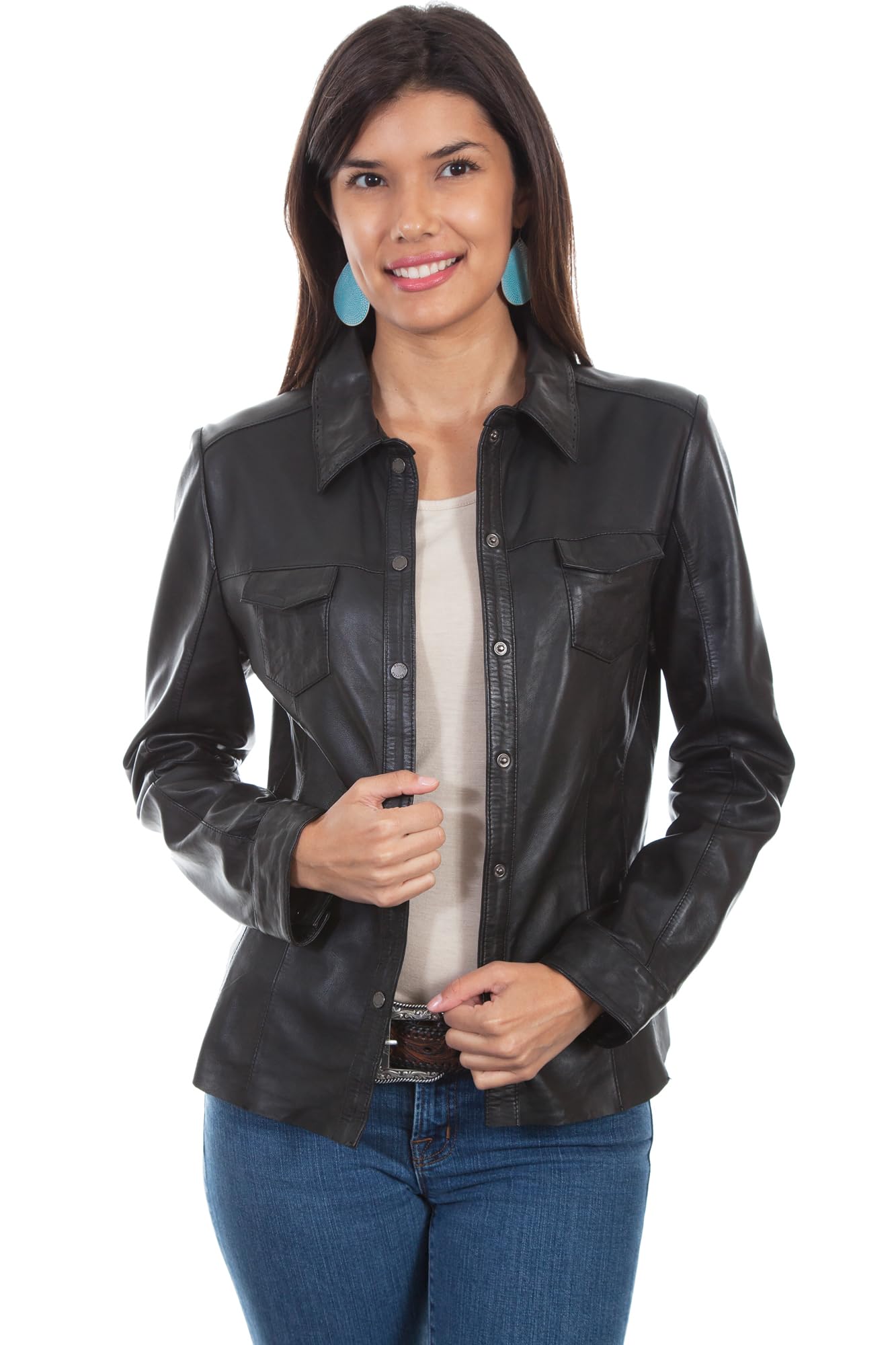 Stylish Scully Black Lamb Leather Jacket for Women - Contemporary Fashion Outerwear for Casual Wear, Night Out & Fall Season
