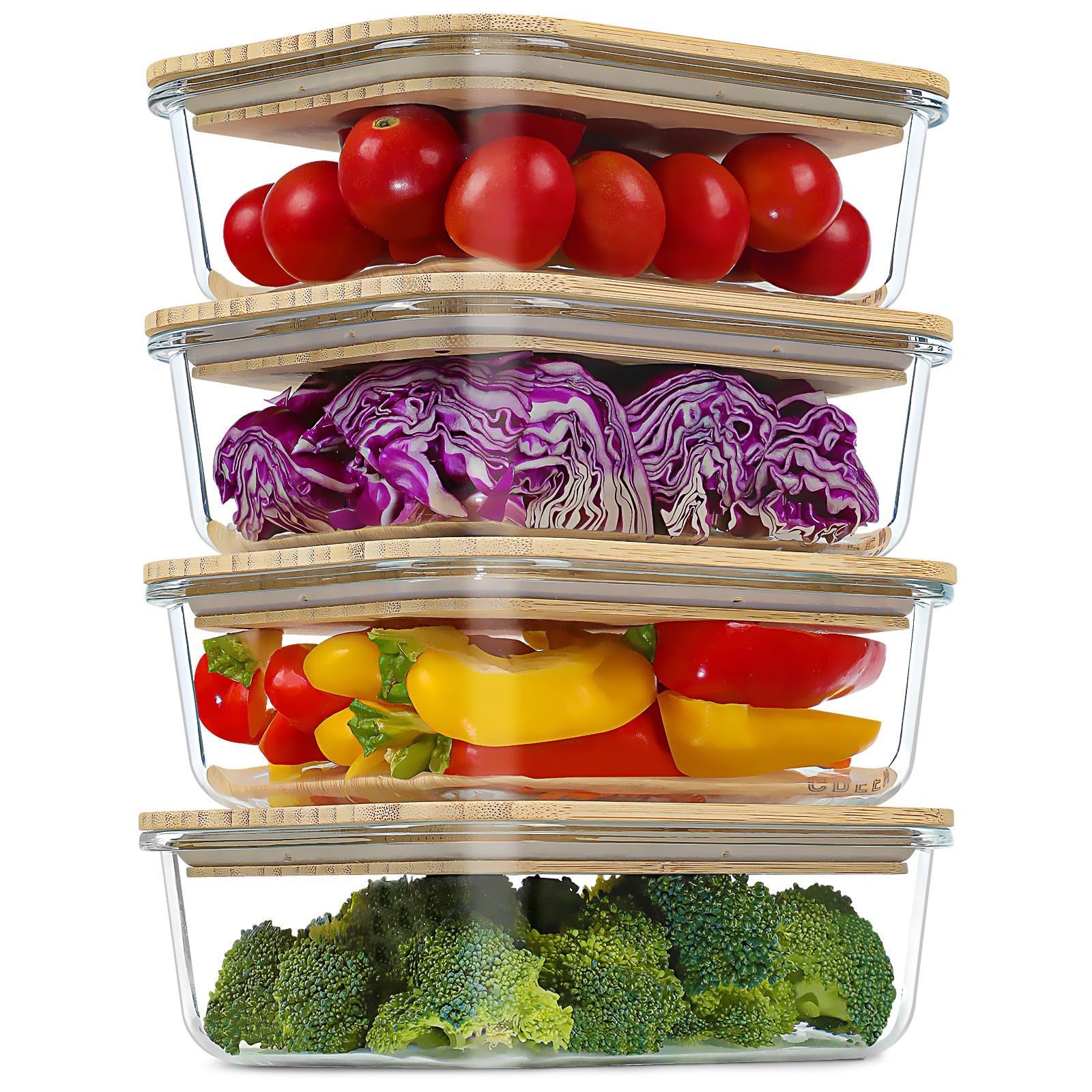 Eco-Friendly Glass Food Storage Containers with Bamboo Lids - 4-Pack 35oz Airtight Meal Prep Containers for Kitchen, Freezer & Microwave Safe - Perfect for Meal Prepping, Leftovers & Pantry Organization